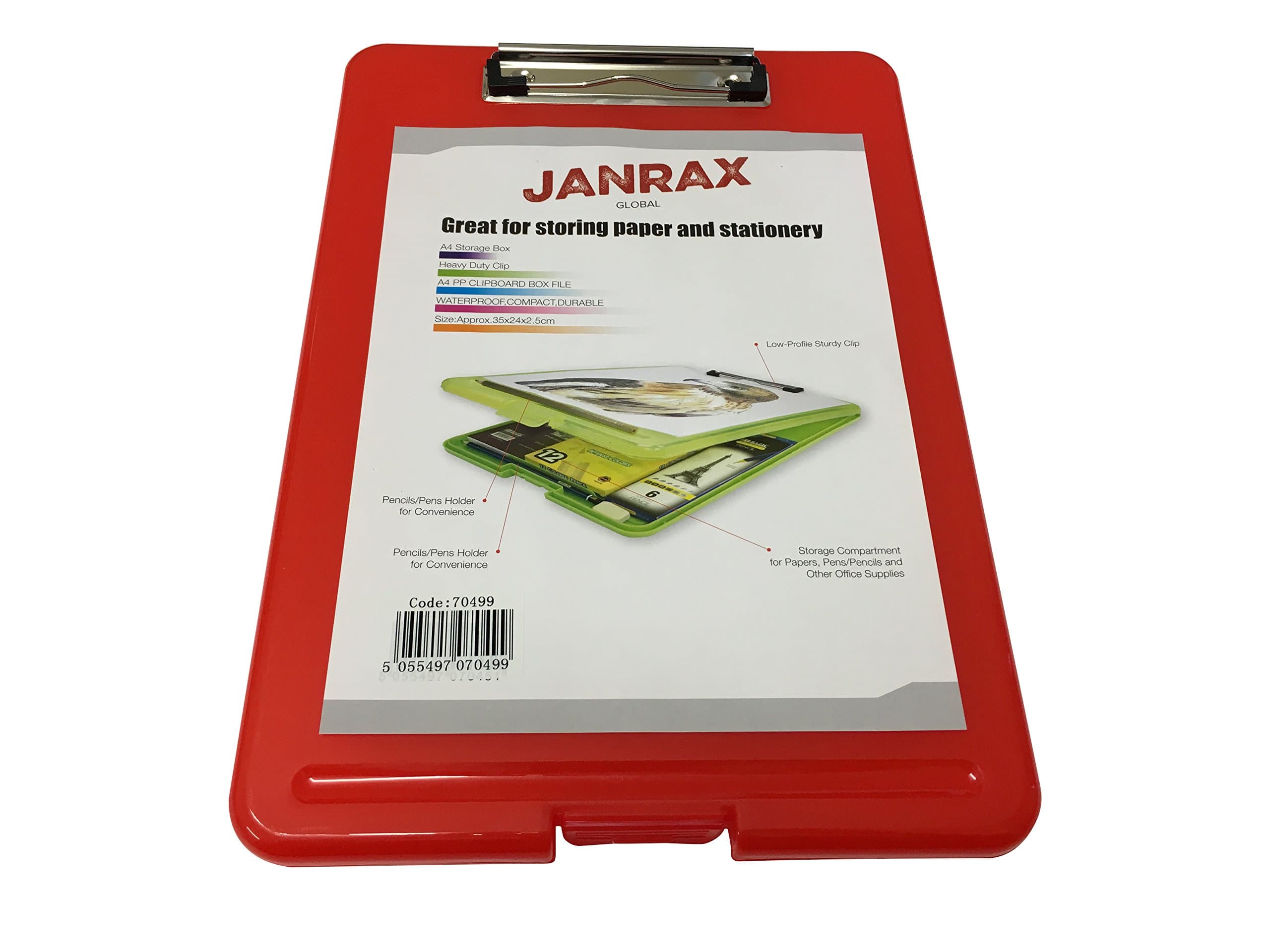 Janrax A4 Clipboard Box File - Storage Filing Case (Red)