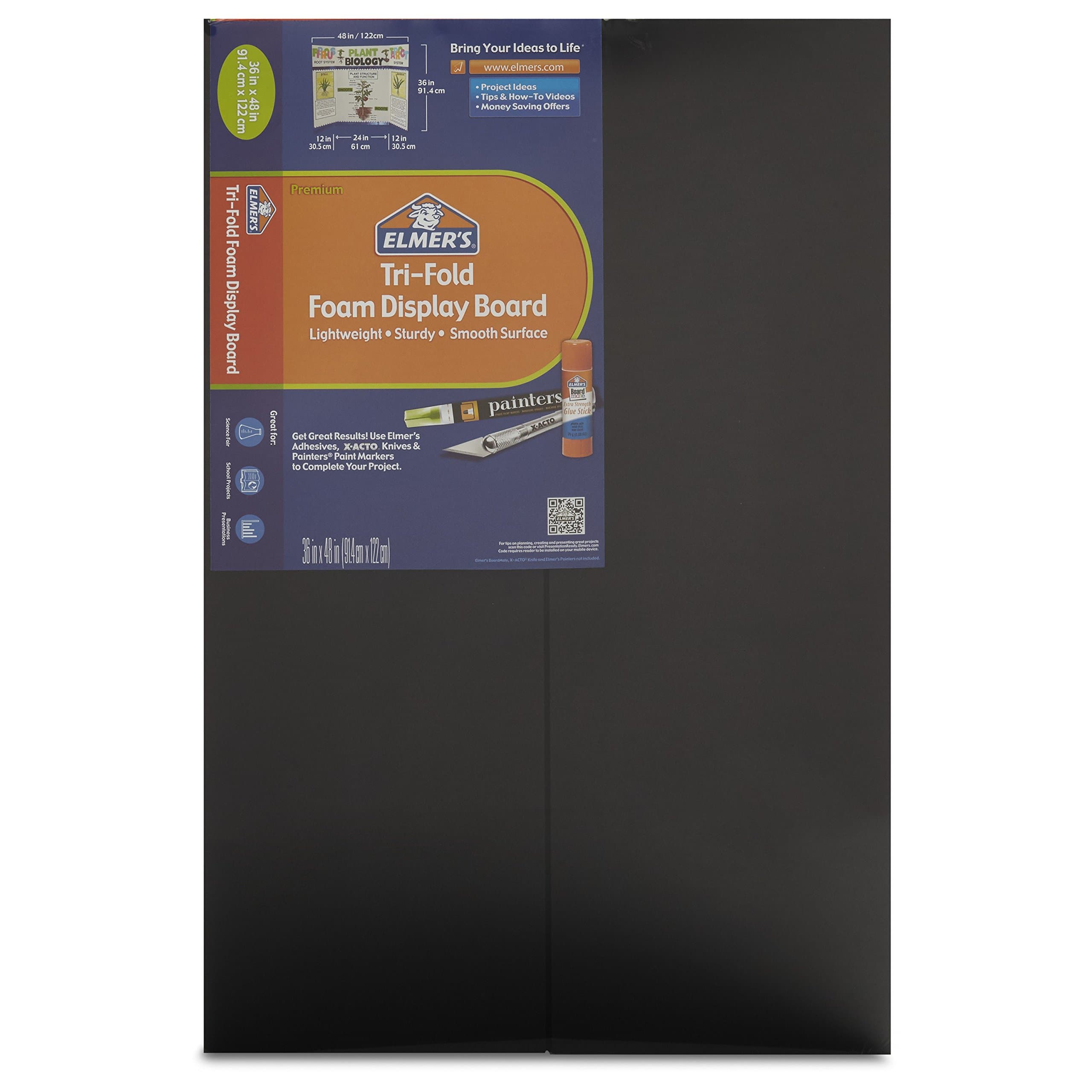 Elmer's CFC-Free Polystyrene Foam Premium Display Board, Open: 36 inches x 48 inches, Closed: 24 inches x 36 inches, Black, 12/Carton