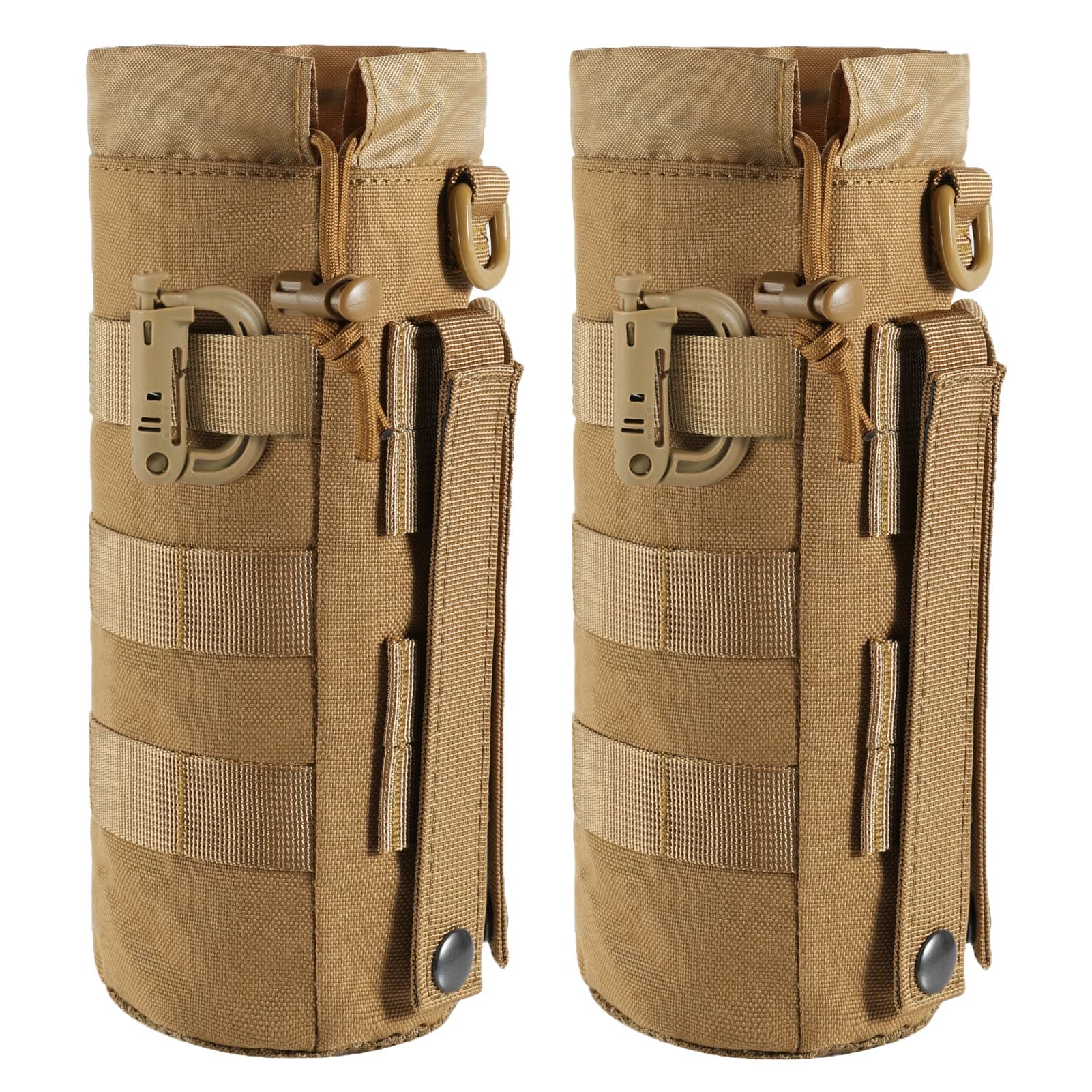 Tactical MOLLE Water Bottle Pouch with Drawstring Open Top & Mesh Bottom, Military Water Bottle Holder Bag Sports Travel Hydration Carrier