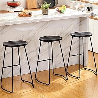 HeuGah Bar Stools Set of 3, Bar Height Wooden Bar Stools Saddle Seat, 30" Backless Barstool for Kitchen Island, Black Bar Stools Easy to Assemble (Black, 3 PCS 30Inch Barstool)