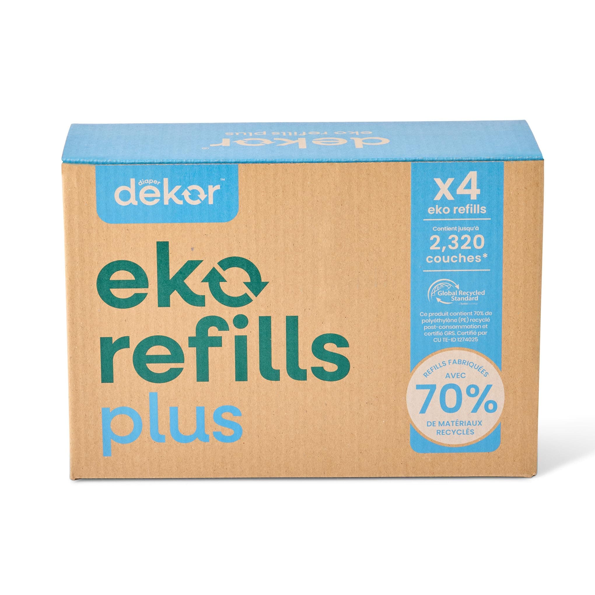 Diaper Eko Plus Refills, 4 Count | ONLY Eco-Friendly Diaper Pail Refills Made With 70% Recycled Materials | Quicker, Easier & More Cost Effective than Trash Bags | Unscented