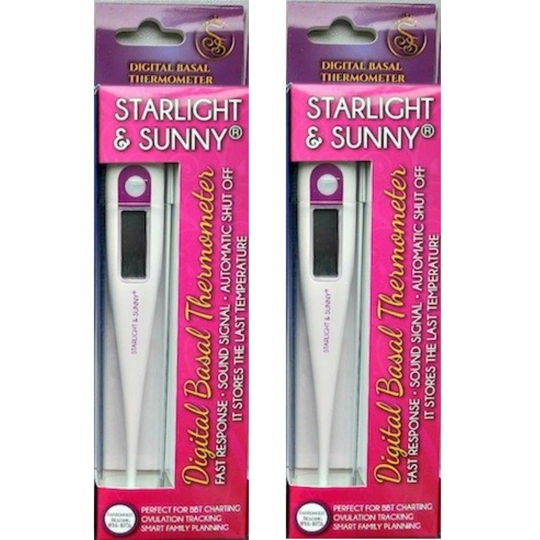 Starlight and Sunny Basal Thermometer Waterproof, 1/100th° 2 Pack Highly Sensitive, Perfect Companion for Ovulation, Fertility Calculator for Body Temperature (2)