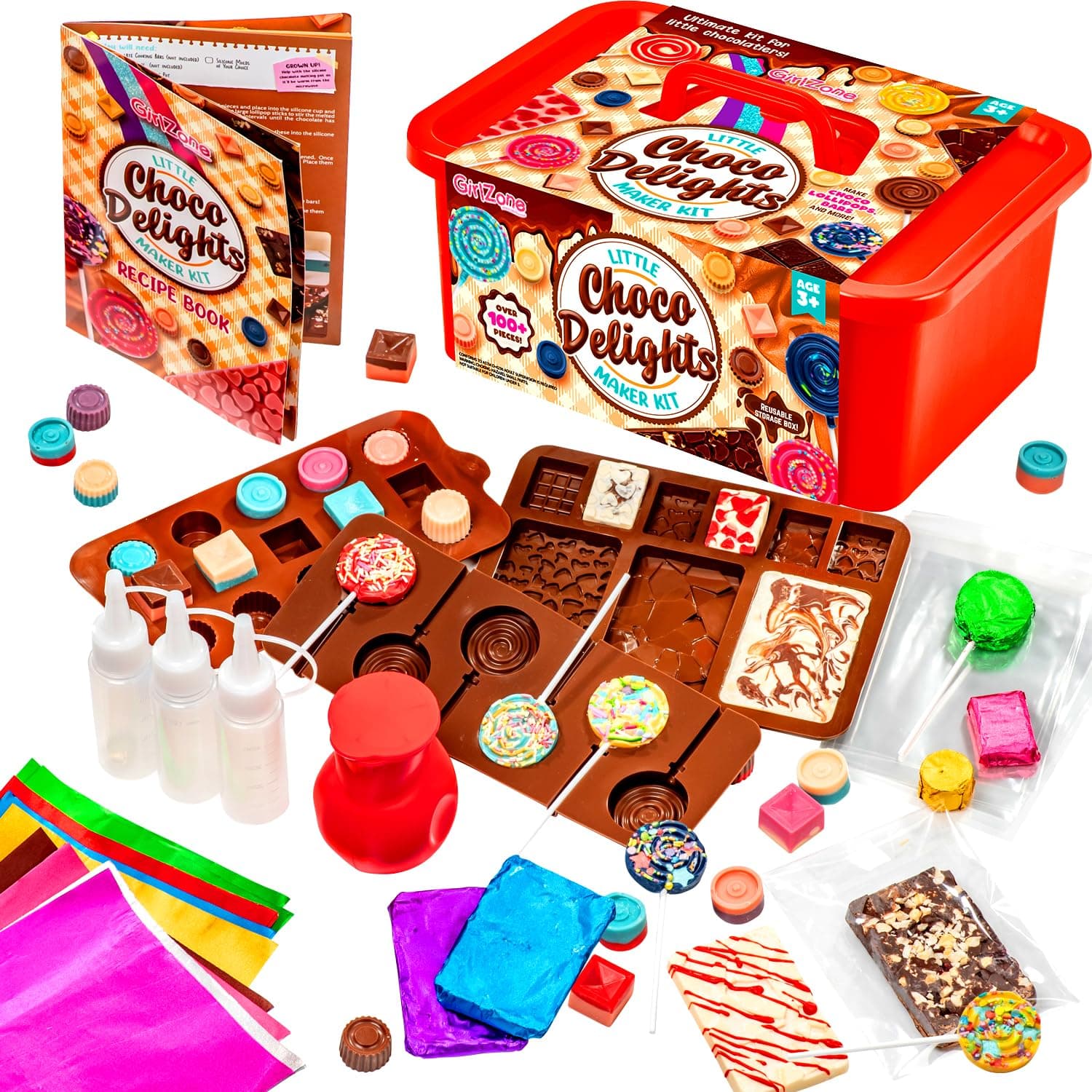 Little Choco Delights Maker Kit, Chocolate Maker Kit with Chocolate Moulds Silicone to Make Your Own for Kids Yummy Choco Bars and Lollies
