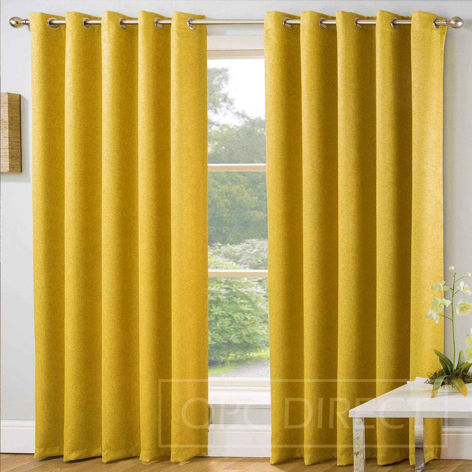 QPC DirectPlain Embossed Blockout Thermal Ring Top Lined Curtains, Ochre Mustard Yellow (90" x 108" [228 x 274cm])