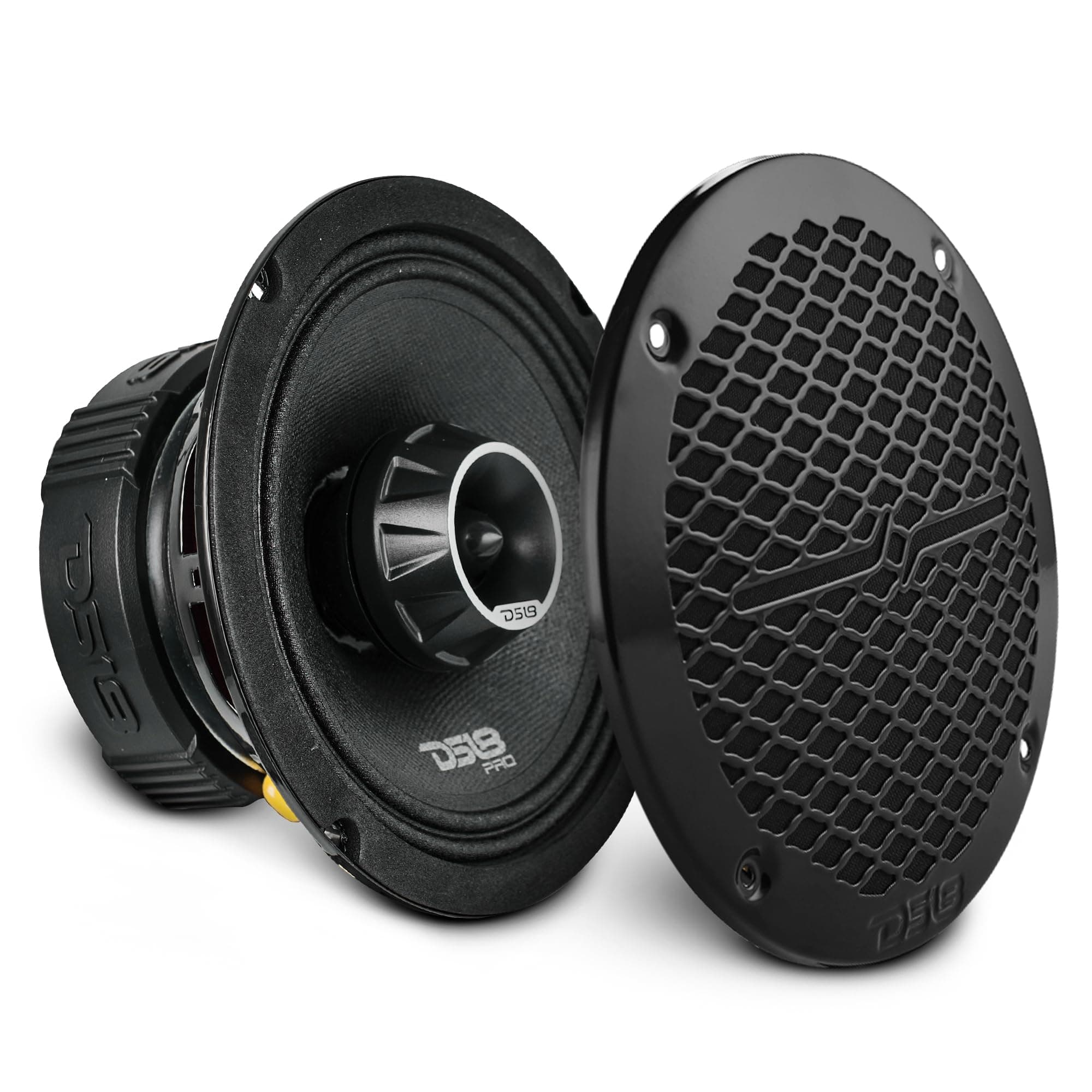 DS18 PRO-ZT6 6.5-Inch 2 Way Pro Audio Midrange Speakers with Built-in Bullet Tweeter 4-Ohms 450W Max 225W RMS Water Resistant - Black Metal Mesh Grill Included (1 Speaker)