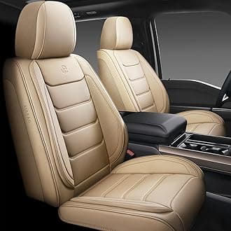 Full Cover Faux Leather Car Seat Covers Universal Fit for Cars, Trucks, Sedans and SUVs with Waterproof Faux Leather in Automotive Seat Cover Accessories (Beige, Pair Front)