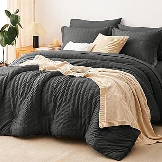 CozyLux King Seersucker Comforter Set with Sheets Dark Grey Bed in a Bag 7-Pieces All Season Bedding Sets with Comforter, Pillow Sham, Flat Sheet, Fitted Sheet, Pillowcase