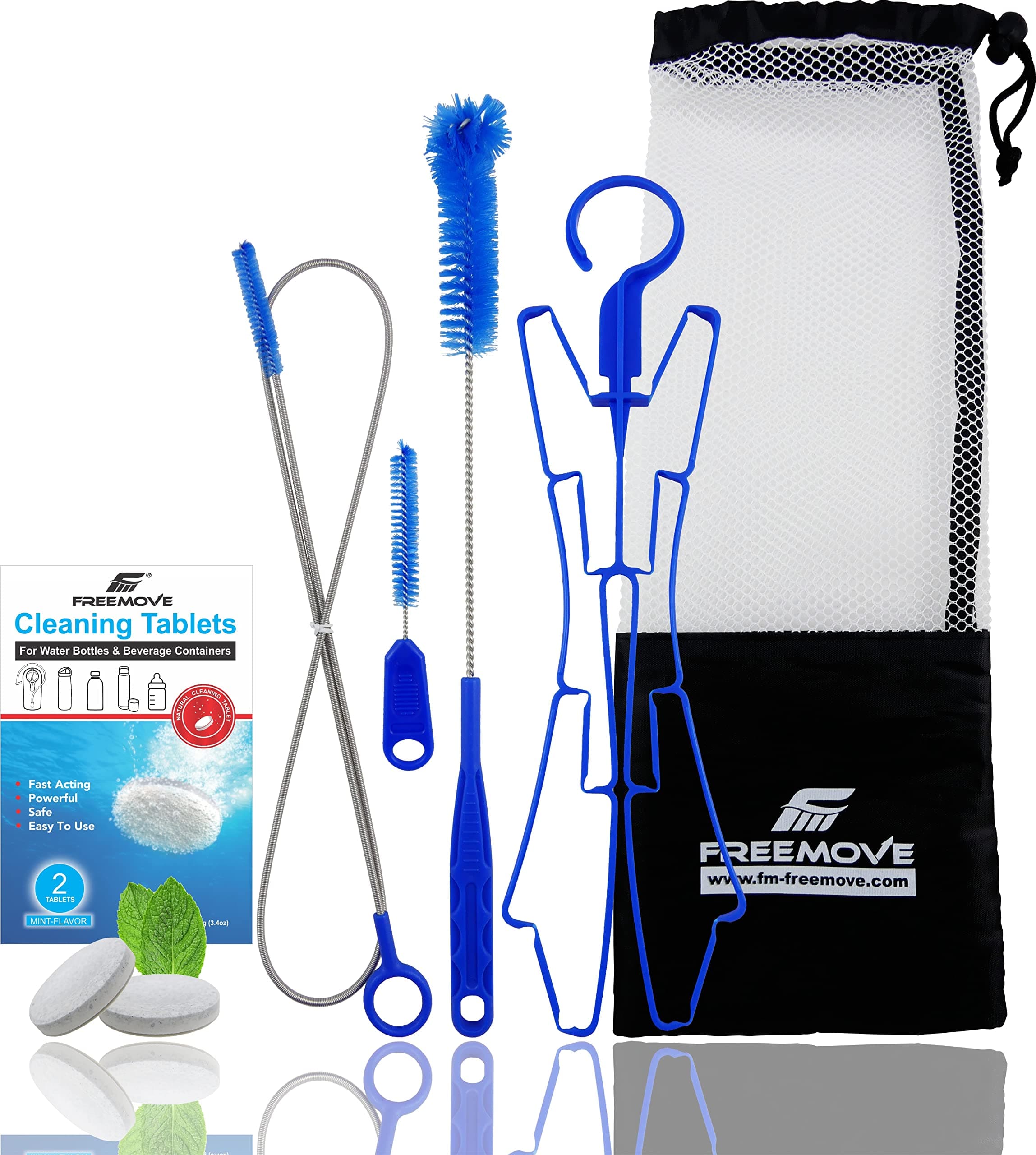Hydration Bladder Cleaning Kit 6in1 - Suitable for 2L, 3L and All Other Water Bladders - Camelback Backpack Bladder Cleaner Kit with 3 Cleaning Brushes, Drying Hanger, Carry Bag & 2 Cleaning Tablets
