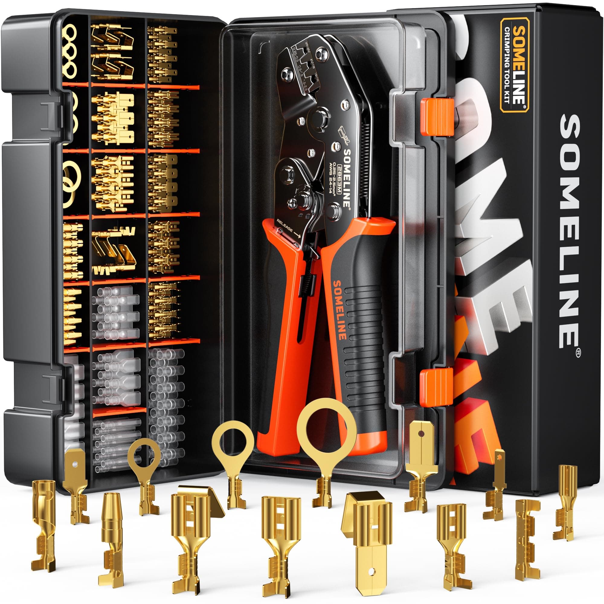 Open Terminal Connector Crimping Tool Kit,2.8mm 3.5mm 3.9mm 4.8mm 6.3mm 24-14 AWG Crimper for Use on Molex 2.13mm 2.36mm, AMP - TE CONNECTIVITY Connectors,Male Female Spade and Ring Terminal