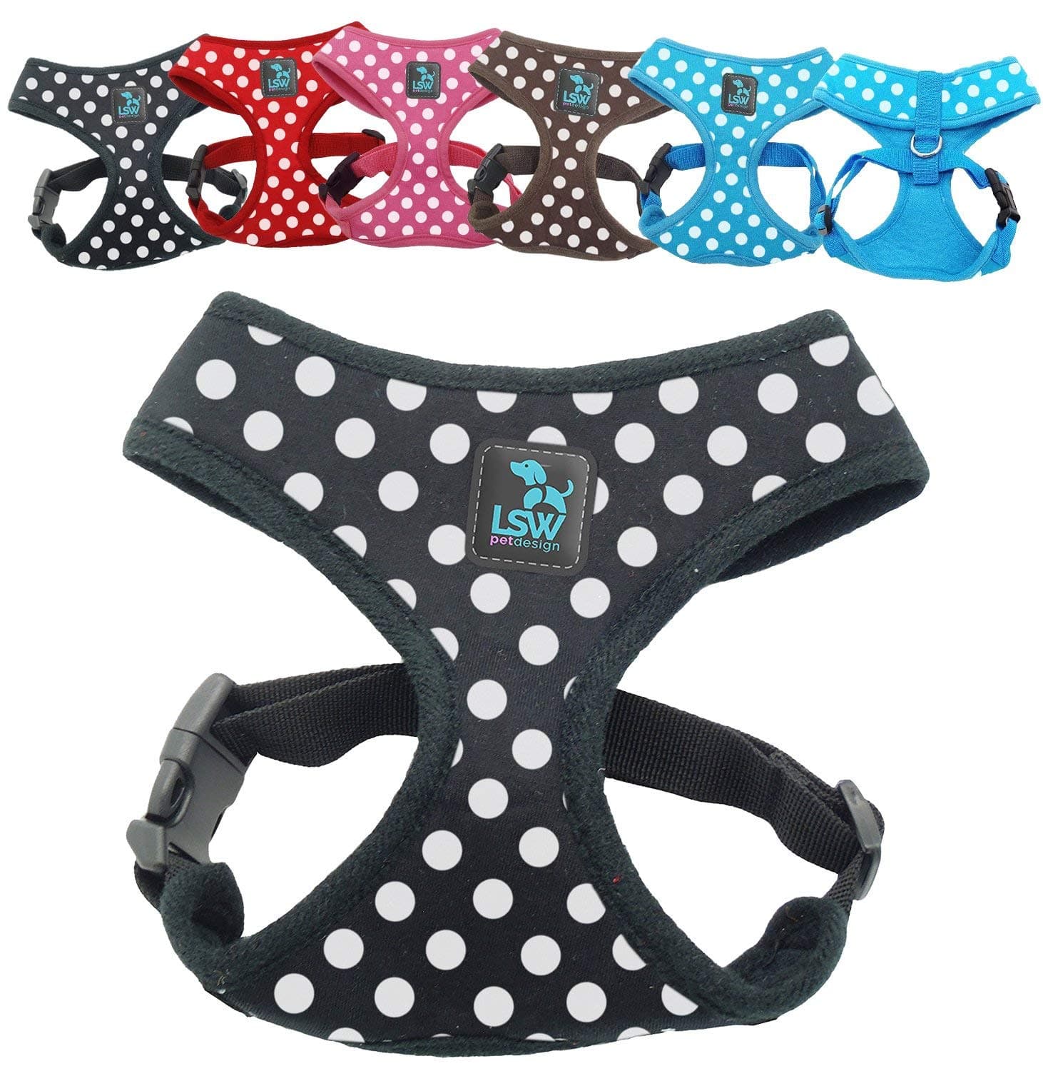 LSW Pet DesignNo Pull Small Dog Pet Harness Breathable Dotty Cotton Design and Sizes Black Large