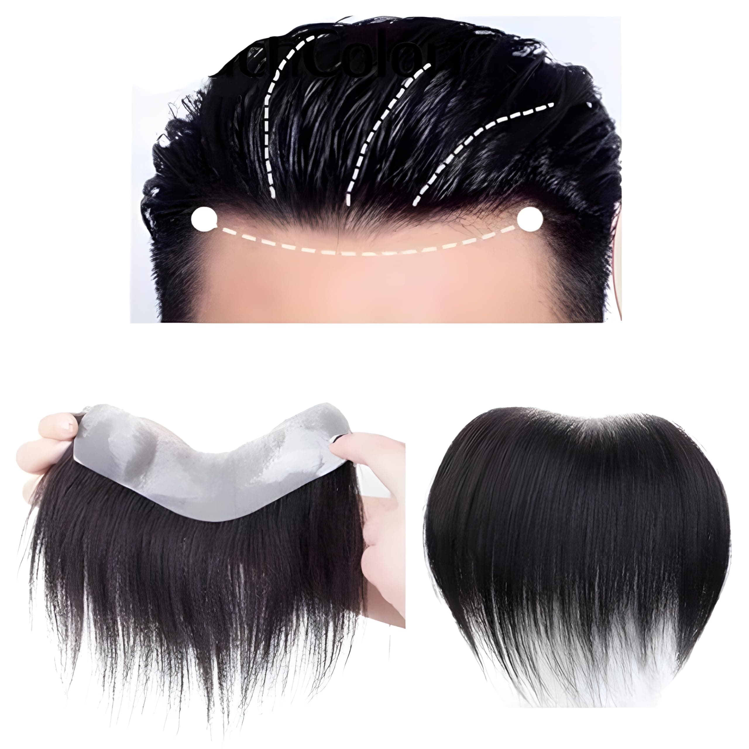 Front line Frontal Hair Patch for Men 100% Natural Human Hair Wigs with Wide PU Border for High Durability AAA Grade Mens Hair Toupee (Front Line Hair Patch)