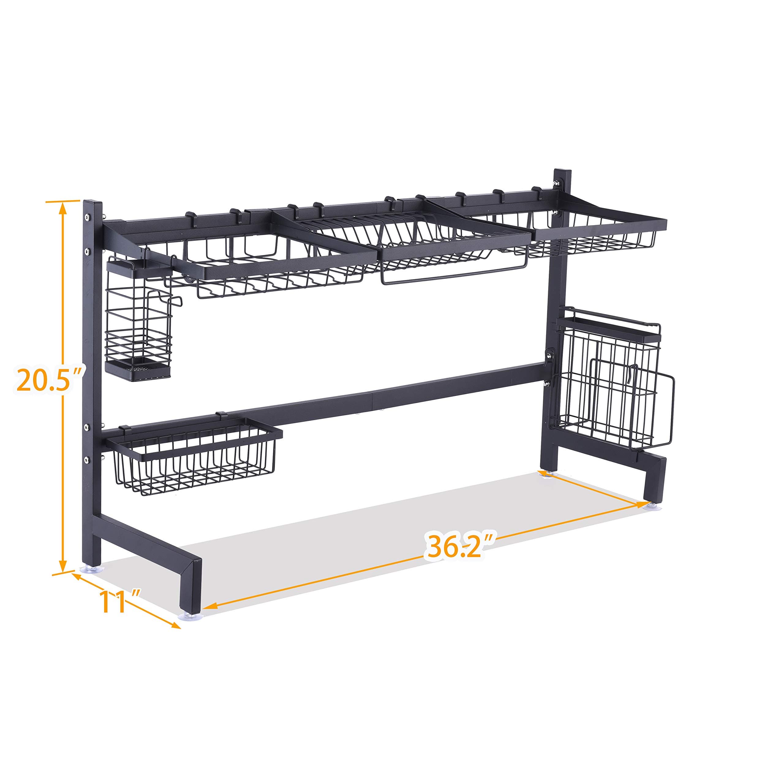 Over The Sink Dish Drying Rack Made from Heavy Duty Stainless Steel Square Tube with Powder Coating in Black, Cutlery Holders Drainer Shelf for Kitchen Supplies Storage Counter Organizer