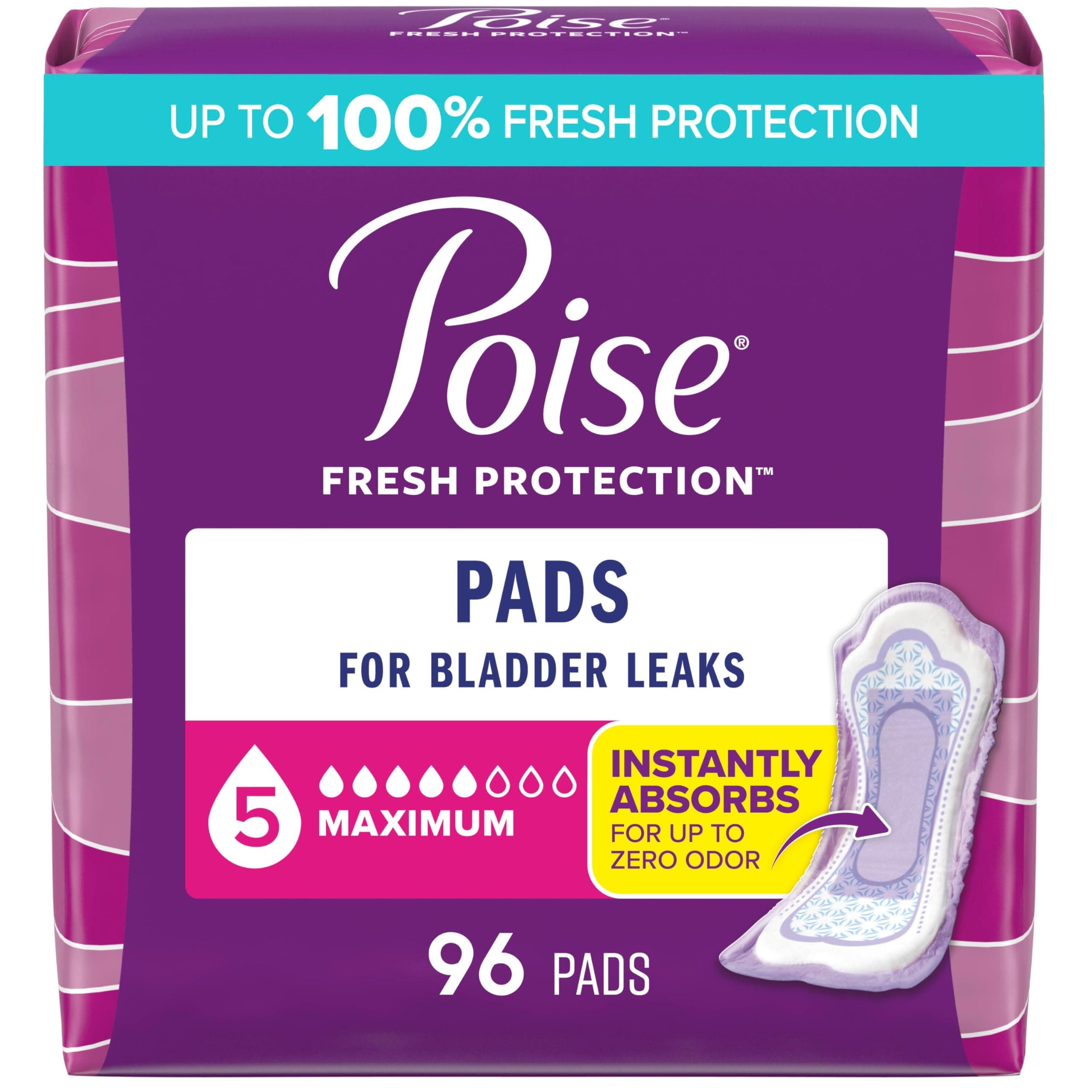 Poise Incontinence Pads, Maximum Absorbency, Regular, 48 Count, Pack Of 2 (Packaging May Vary)
