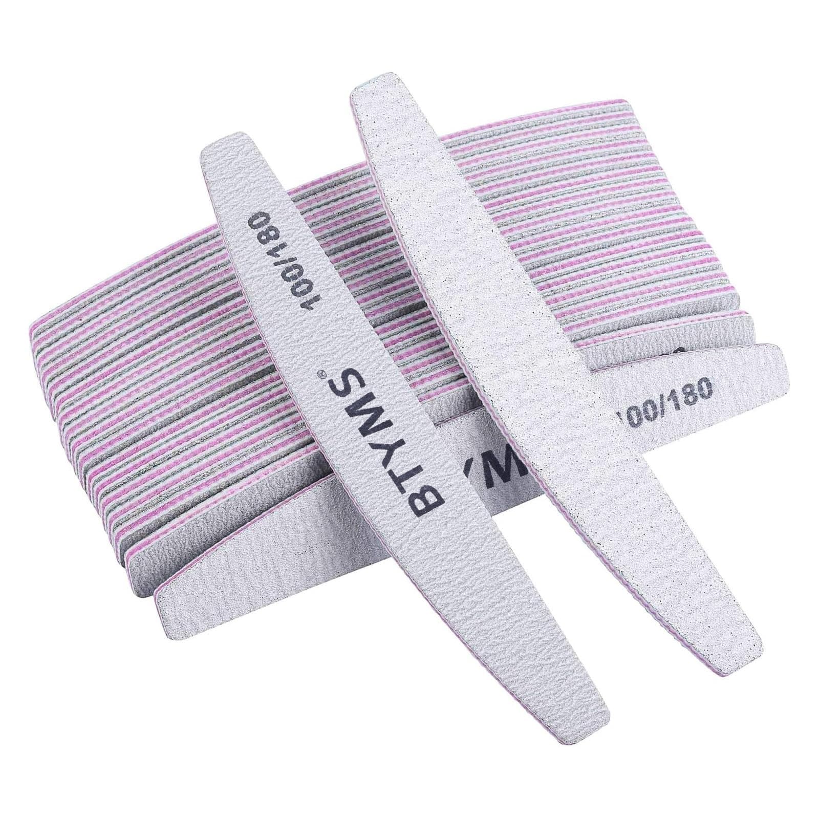 BTYMS 25Pcs 100/180 Grit Nail File and Buffer Professional Double-Sided Emery Boards for Acrylic, Gel & Natural Nails