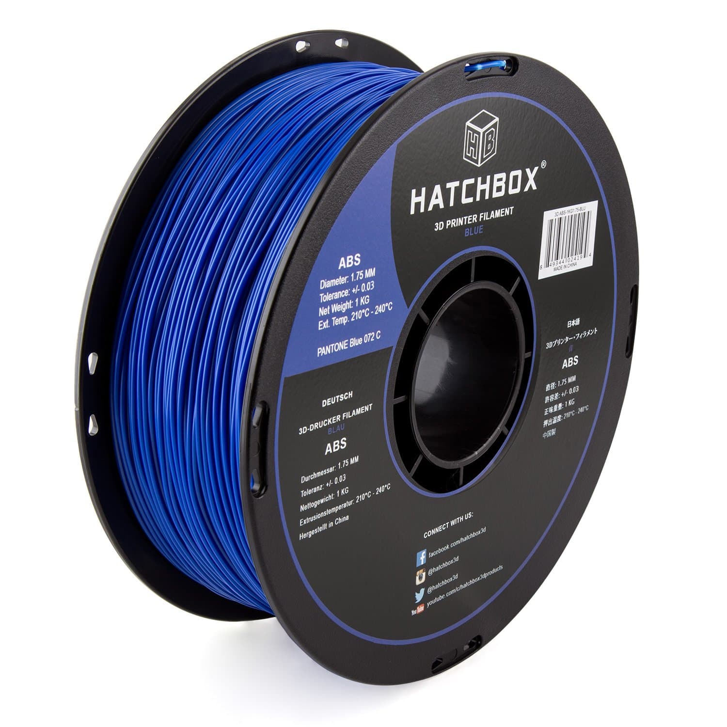 ABS 3D Printer Filament, Dimensional Accuracy +/- 0.3 mm, 1 kg Spool, 1.75 mm, Blue