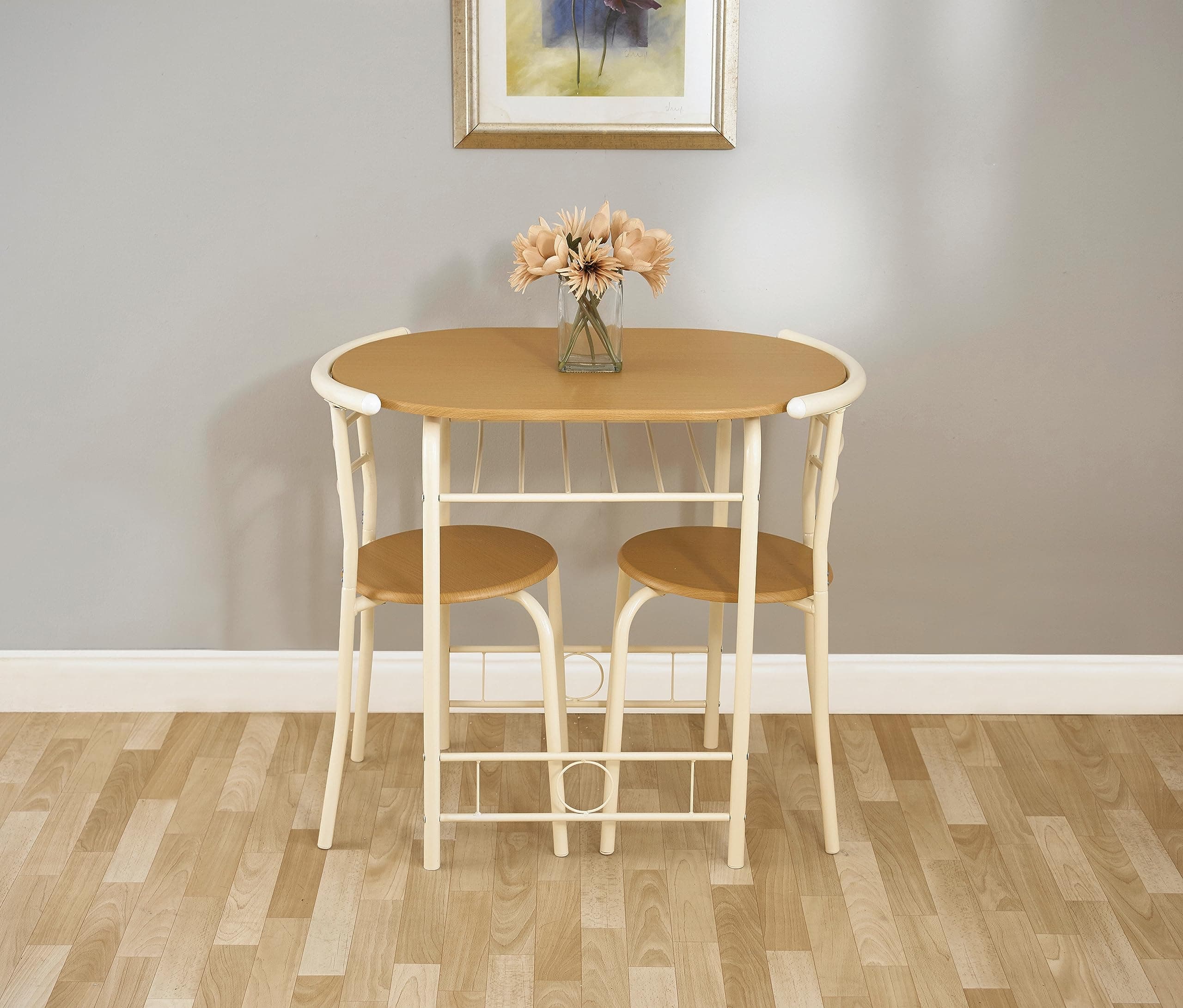 Greenhurst Compact Dining Set, Table & 2 Chairs, Oak Colour Tops, Buttermilk Frame W80.5 x D53cm