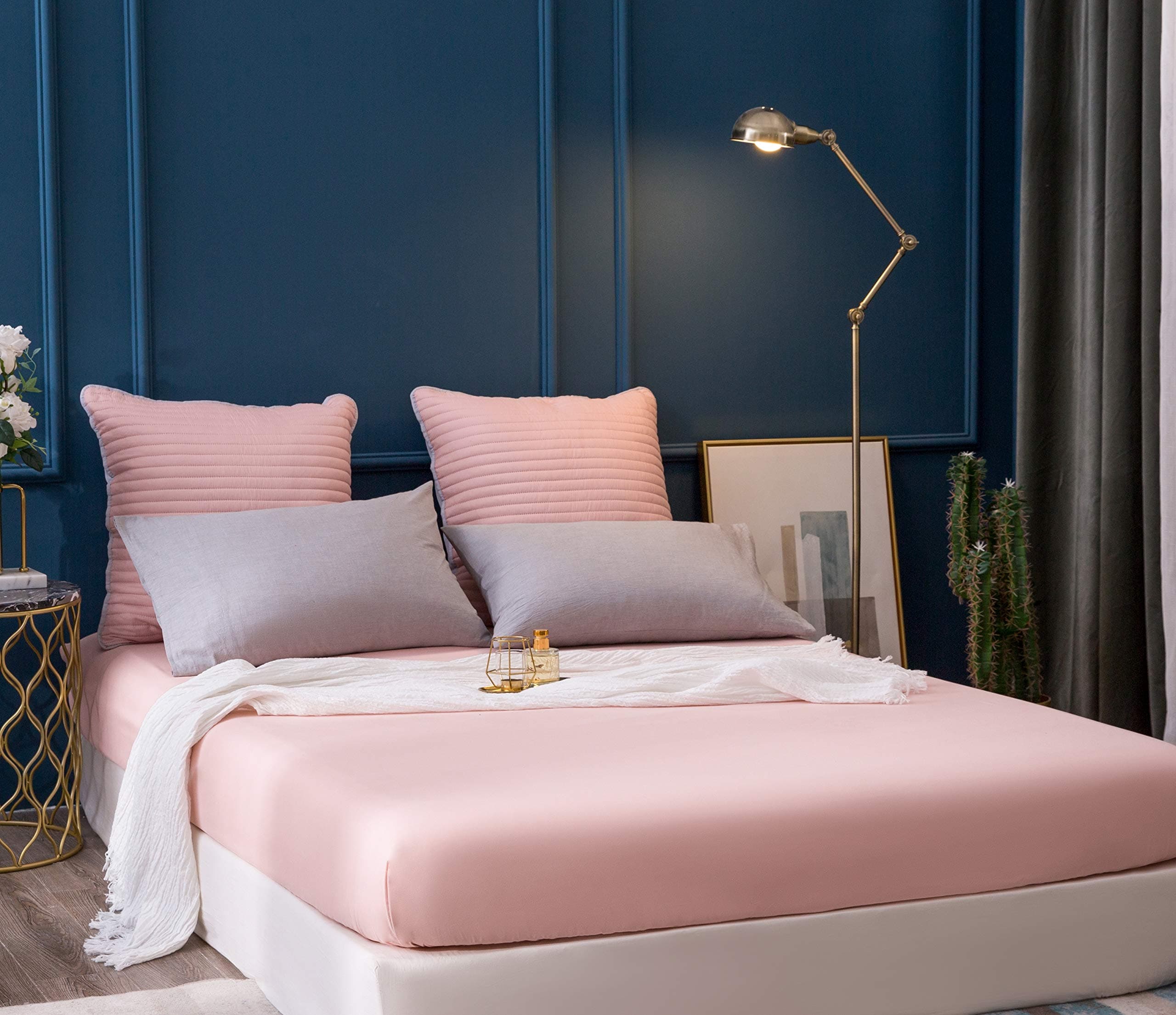 Extra Deep Fitted Sheet with Wider Elastics Updated Version 16"(40cm) King Size Bedding Brushed Microfiber Breathable (pink)