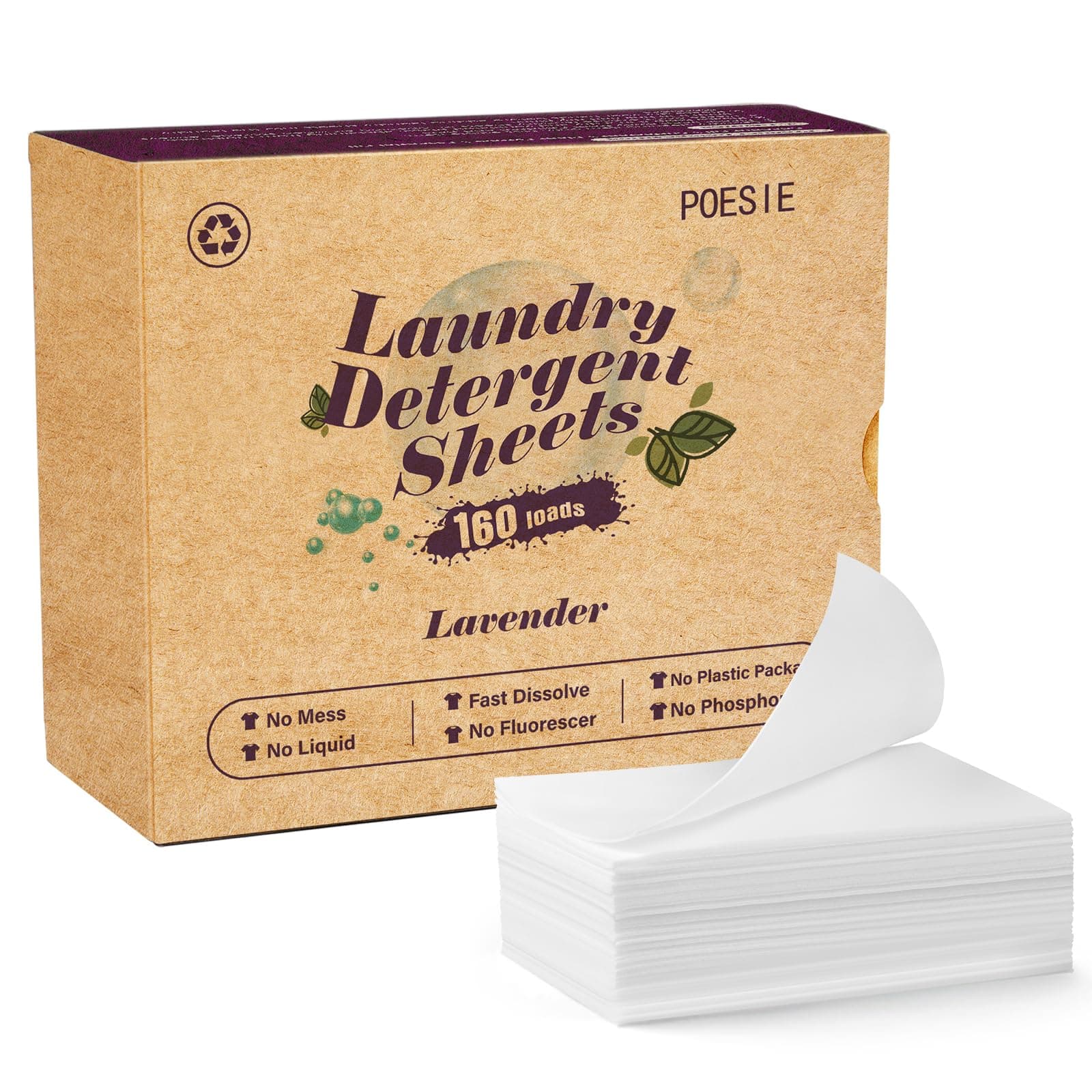 Poesie Laundry Detergent Sheets Lavender Scent 160 Count Soap Sheets Non-Plastic Hypoallergenic Portable Liquidless HE Washing Detergent Strips for Save Place Traveling No Waste