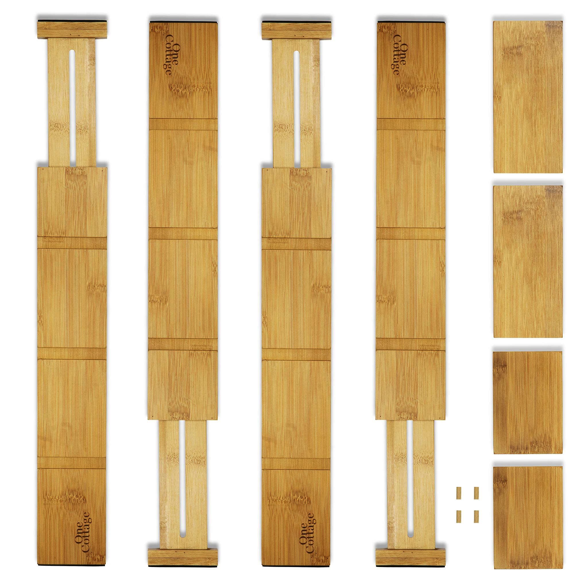 Kitchen Drawer Dividers - Adjustable & Expandable Bamboo Organizer for Flatware, Silverware & Utensils - Wooden Separators