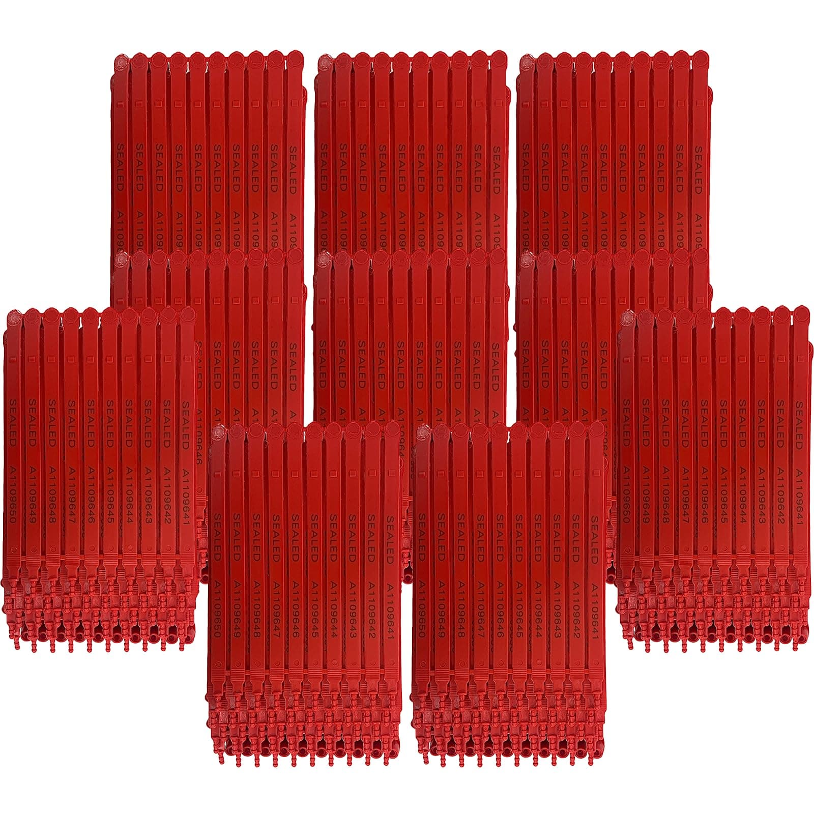 AVG Packaging SuppliesRed Plastic Security Seals (8") - Self Locking Shipping Seal with Print Progressive Numbering – Tamper Proof for Trucks, Trailers, Cargo, Containers, Luggage (1000ct)