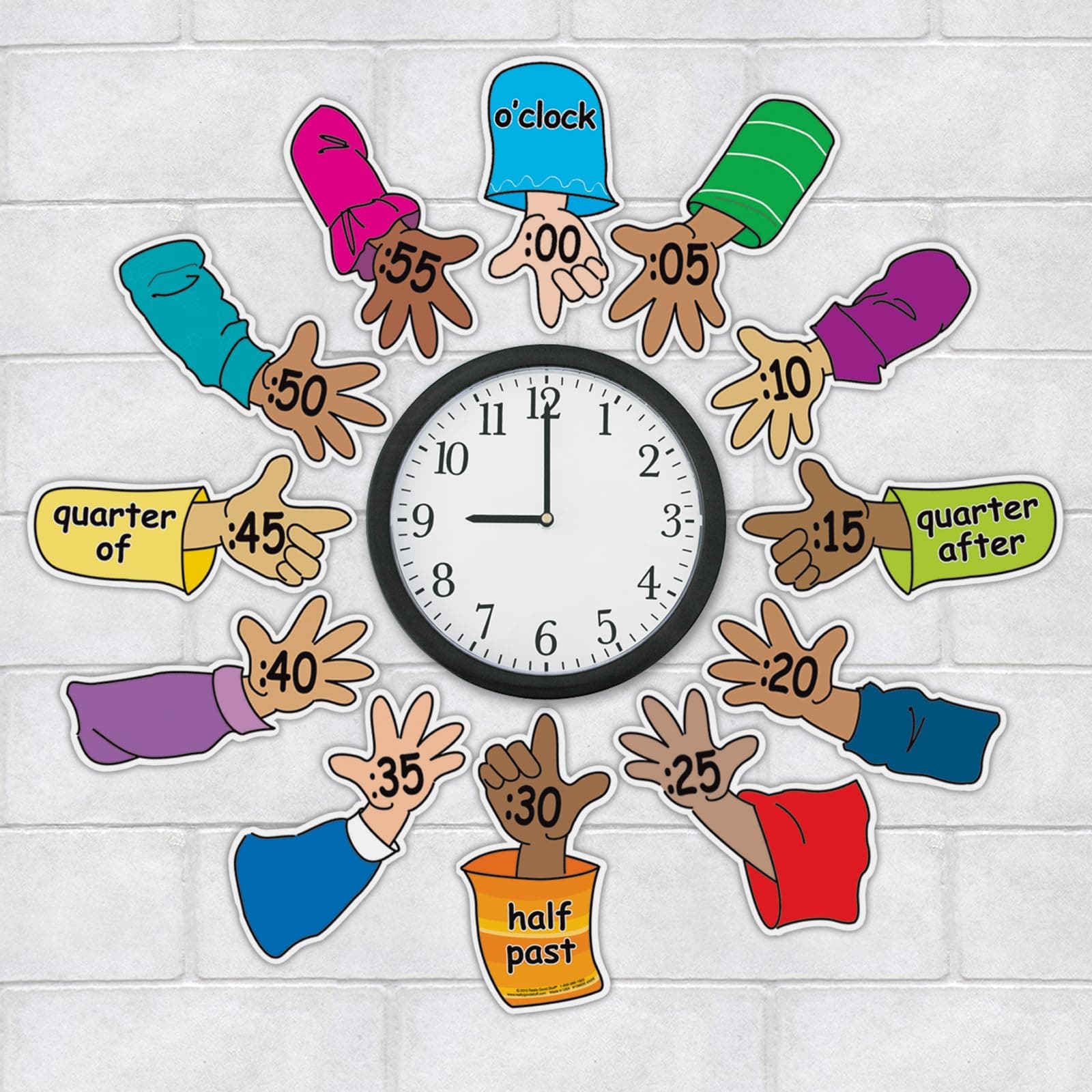 Helping Hands Around the Clock Colorful, Easy-to-Read Clock Hands for Classroom Time Concepts Teaching 4' by 8' Laminated Pieces