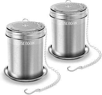 House Again 2 Pack Tea Infuser, Extra Fine Mesh Tea Infusers for Loose Tea, 18/8 Stainless Steel Tea Strainer with Extended Chain Hook, Tea Steeper for Brew Tea, Spices & Seasonings