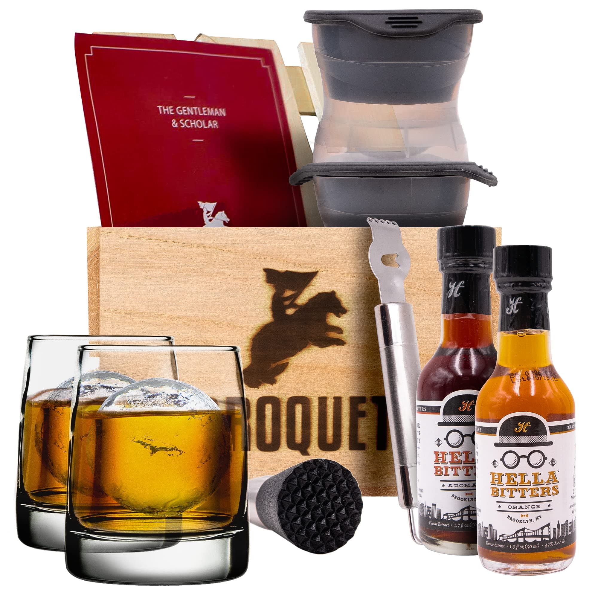 Old Fashioned Cocktail Bartender Kit | Mixology Bartender Kit | Old Fashioned Cocktail Kit | 2 Whiskey Glasses & Ice Sphere Maker | Old Fashioned Mix | Gift Set for Men | Birthday Gifts for Men