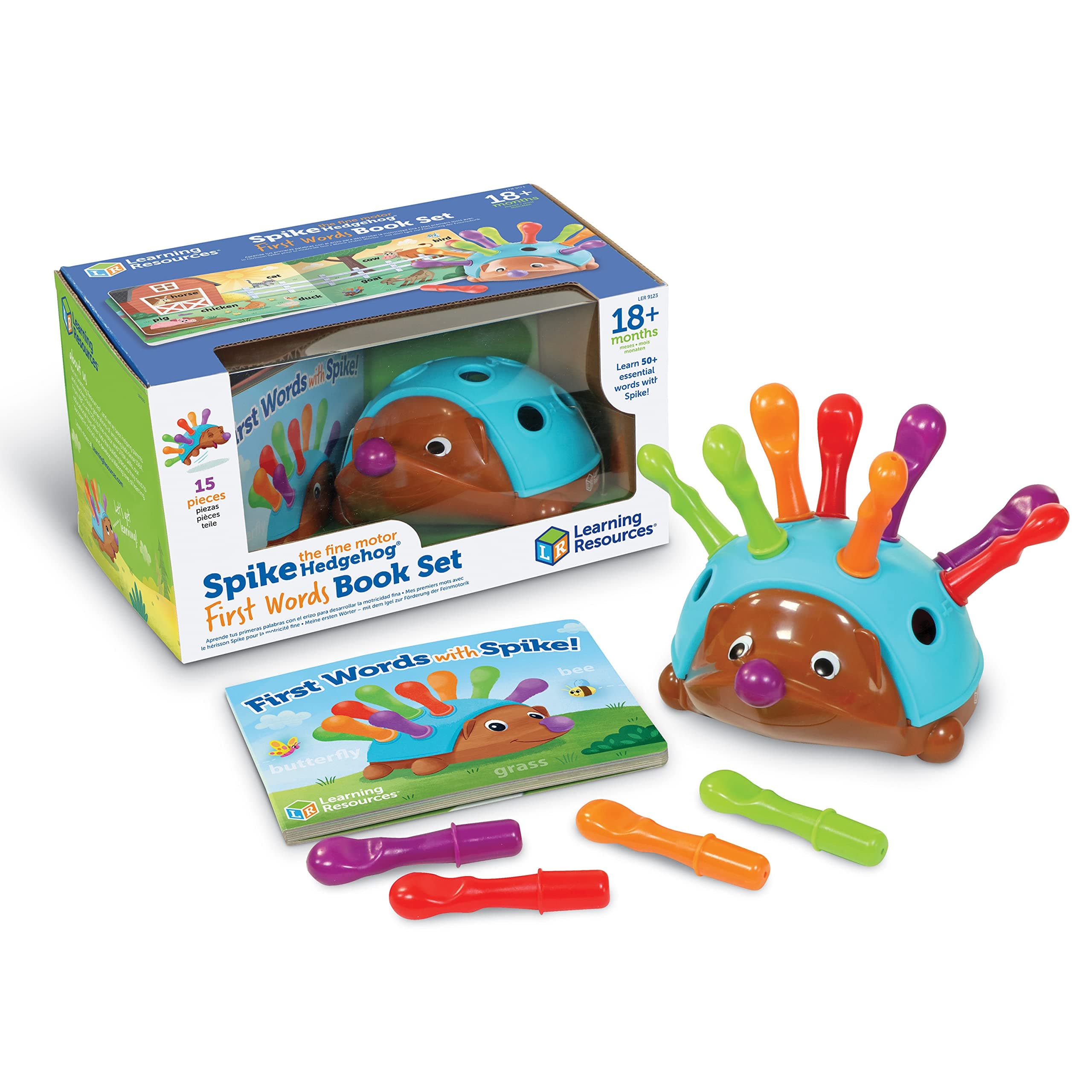 Learn Your First Words with Spike the Hedgehog for Fine Motor Skills Practice Book Set Toddler Toys 15 Pieces, 18+ Months