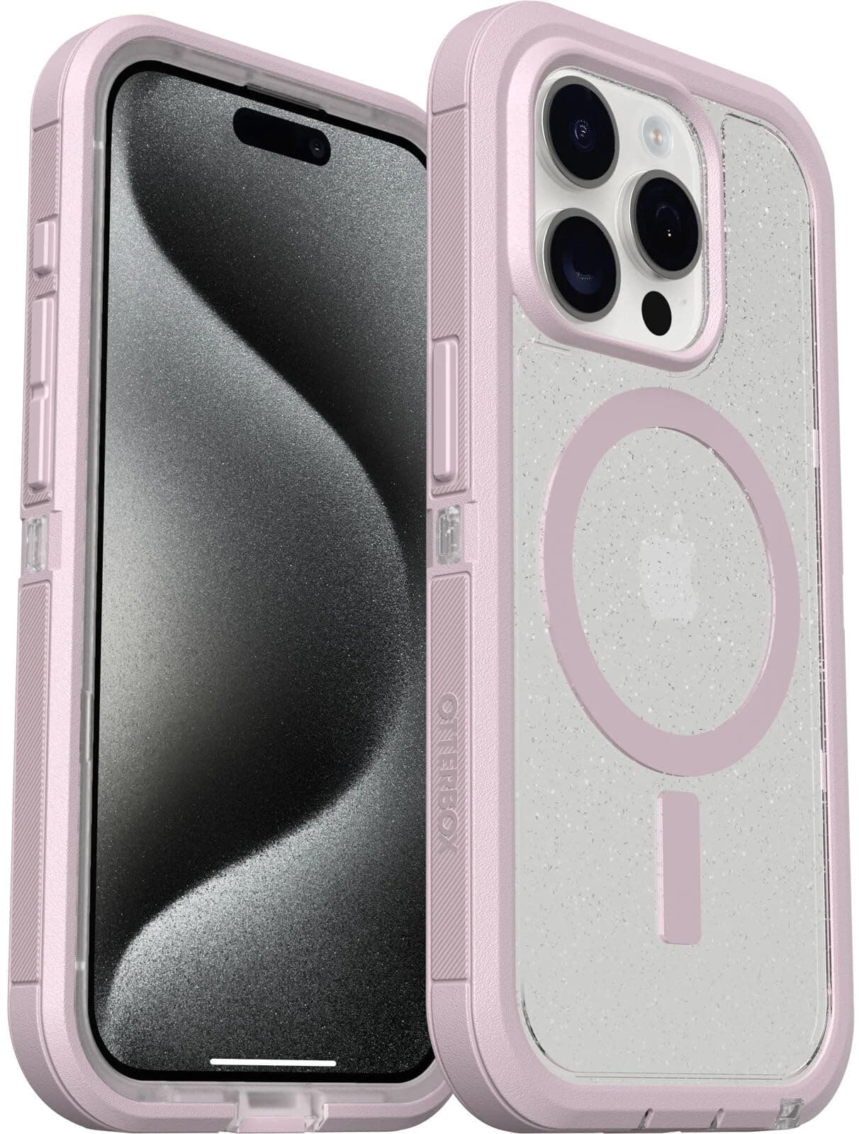 OtterBox iPhone 15 Pro Defender Series XT Case with MagSafe, Screenless, Rugged - Non-Retail Packaging - Clear/Stardust/Pink