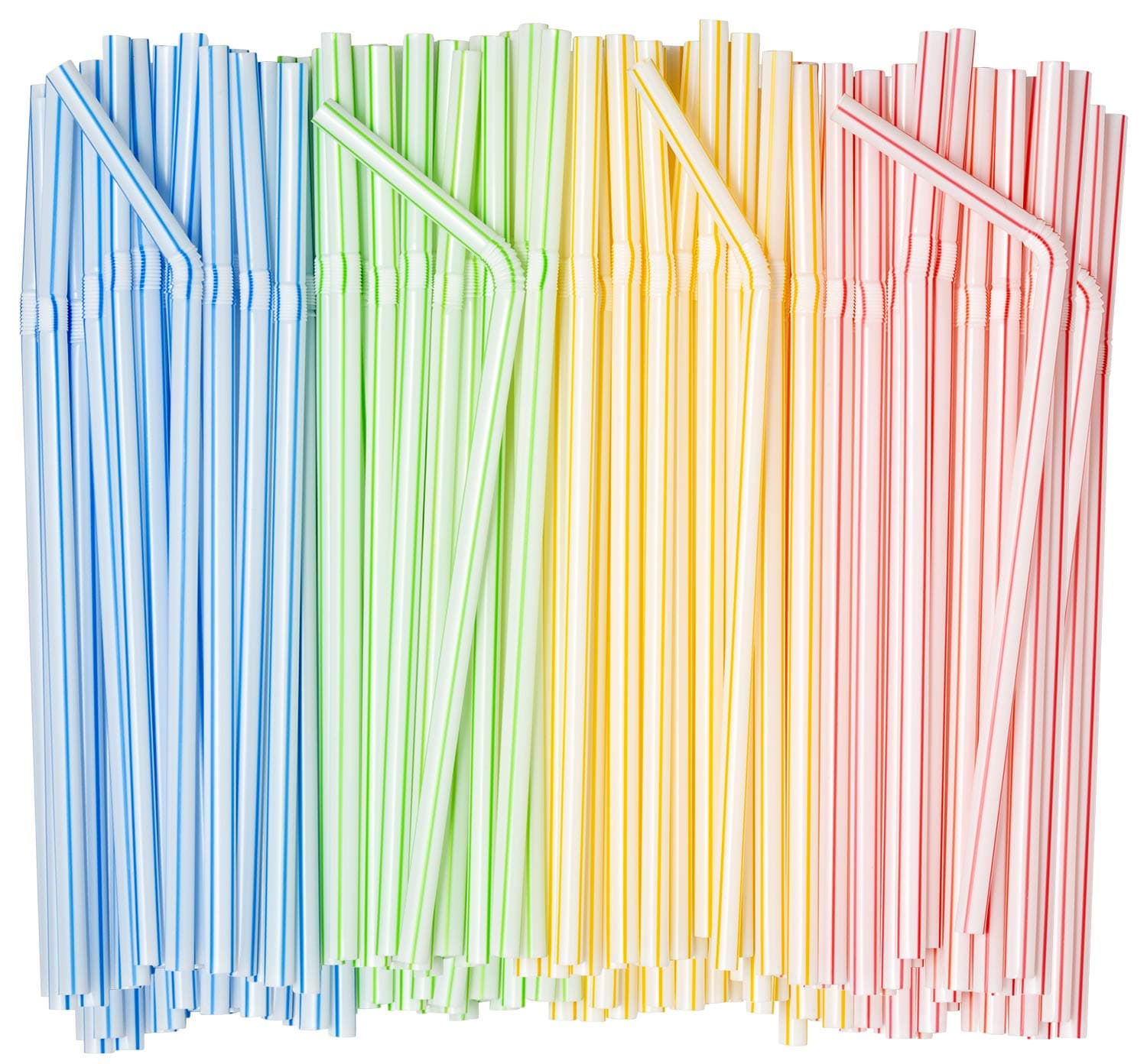Comfy Package [400 Pack] 7.75"High Flexible Plastic Straws, Disposable Drinking Straws - Striped Assorted Colors