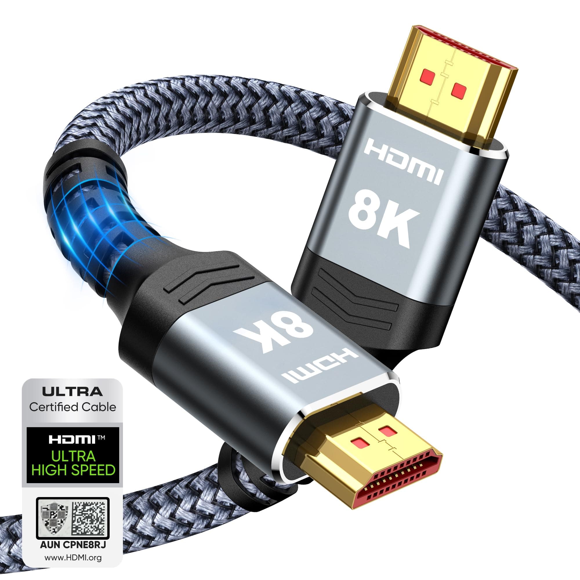 8K 10K 4K HDMI Cable 48Gbps 6.6FT/2M, Certified Ultra High Speed HDMI Cable Braided Cord-4K@120Hz 8K@60Hz, DTS:X, HDCP 2.2 & 2.3, HDR 10 Compatible with Roku TV/PS5/HDTV/Blu-ray