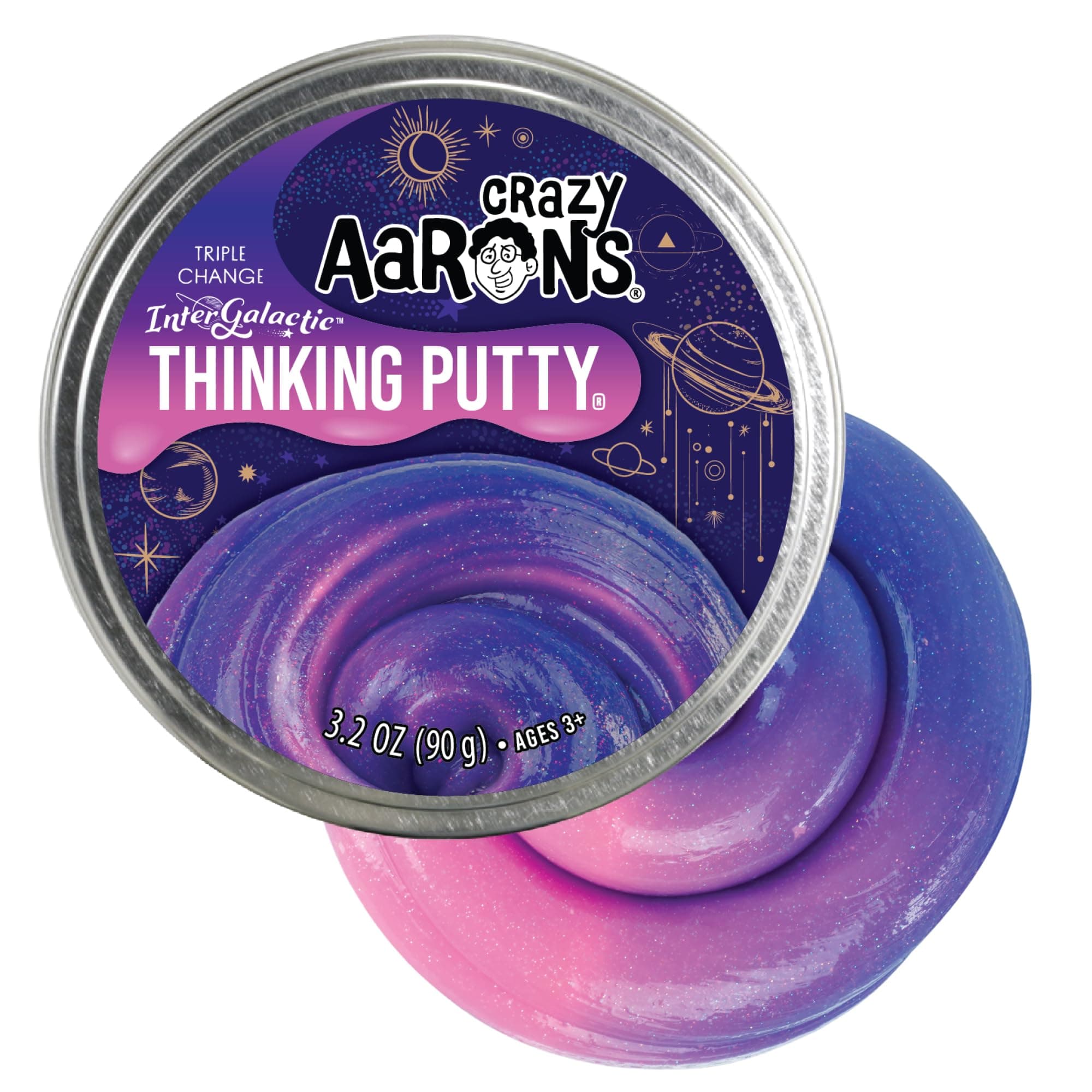 Crazy Aaron's Thinking Putty - Intergalactic - Triple Color Changing Putty for Kids and Adults in a 4" Tin - Creative and Endless Fun, Stress Relief Therapy Toys, Never Dries Out - Made in USA
