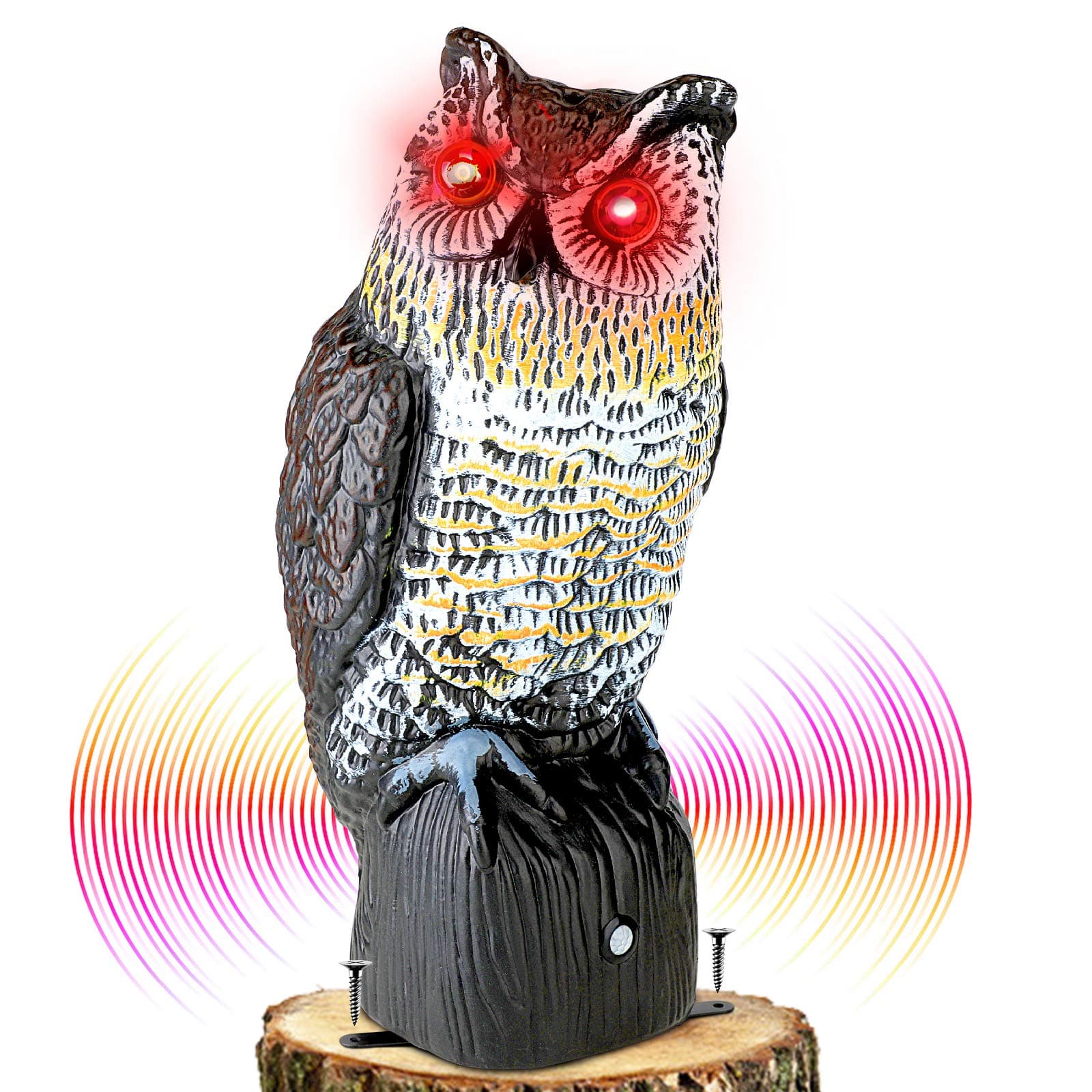 Plastic Owl to Keep Birds Away,Owl Scarecrows with Flashing Eyes&Frightening Sound,Owl for Bird Control for Garden Yard Outdoor