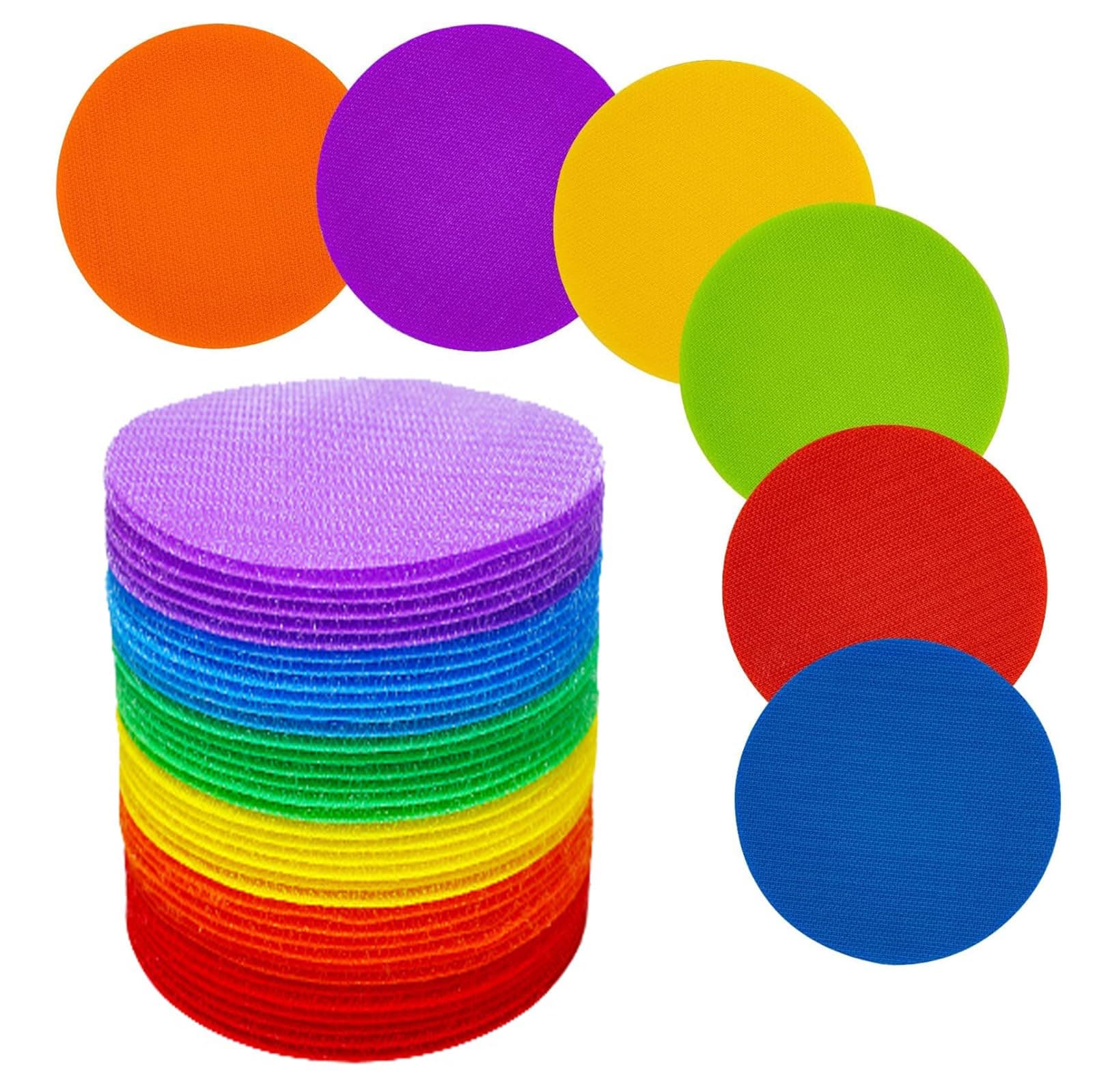 – athus 36 Pieces Carpet Markers Hook and Loop Carpet Marker Carpet Spot Markers, 10 cm Circle Dots Markers Floor Dot for Classroom, Kids, Teachers, Preschool and Kindergarten, 6 Colors