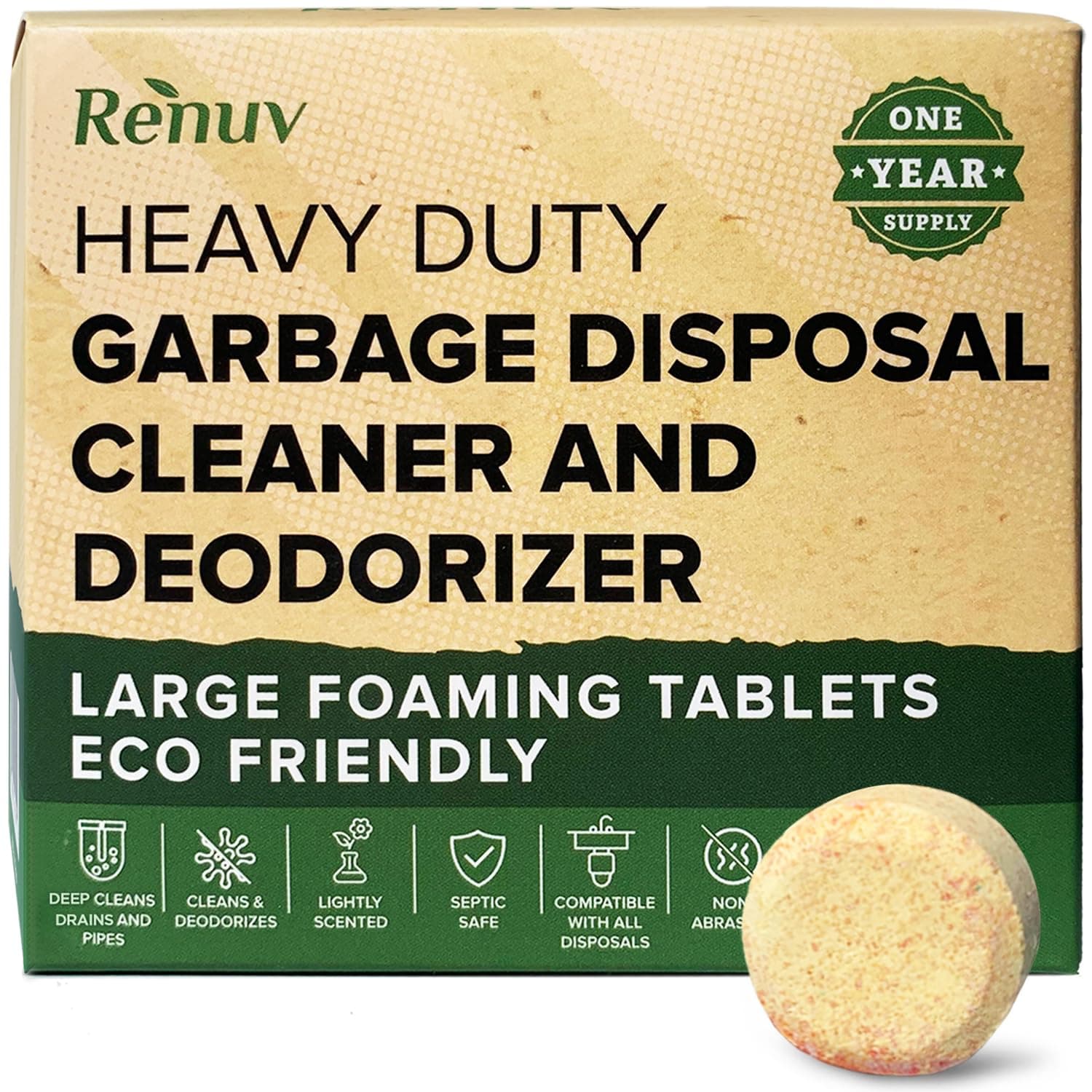 Garbage Disposal Cleaner and Deodorizer Tablets Heavy Duty Eco Friendly, Odor Eliminator, Degreaser, Dissolves Organic Waste Residue & Buildup 1 Year Supply