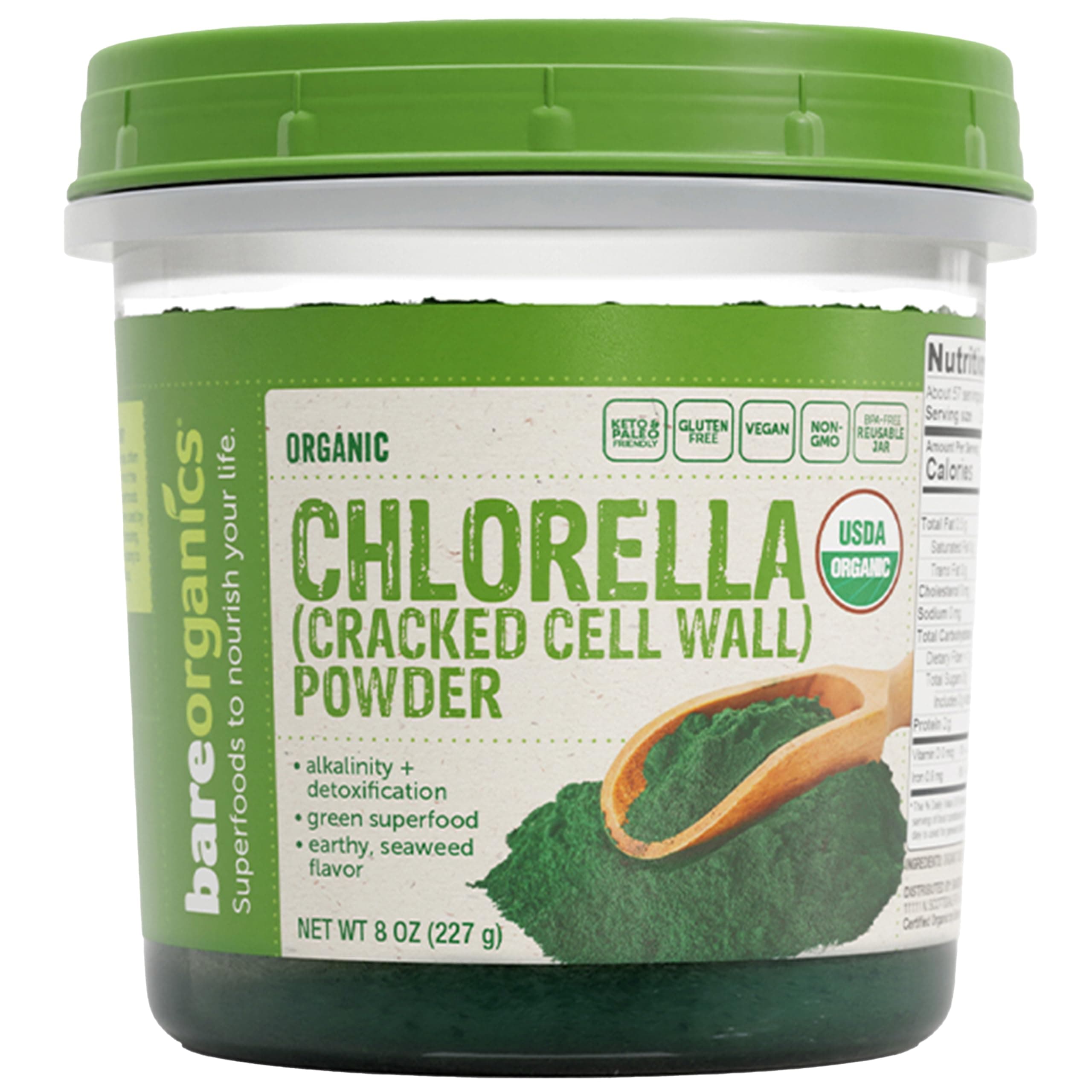 Bareorganics Raw Organic Chlorella Cracked Cell Wall Powder