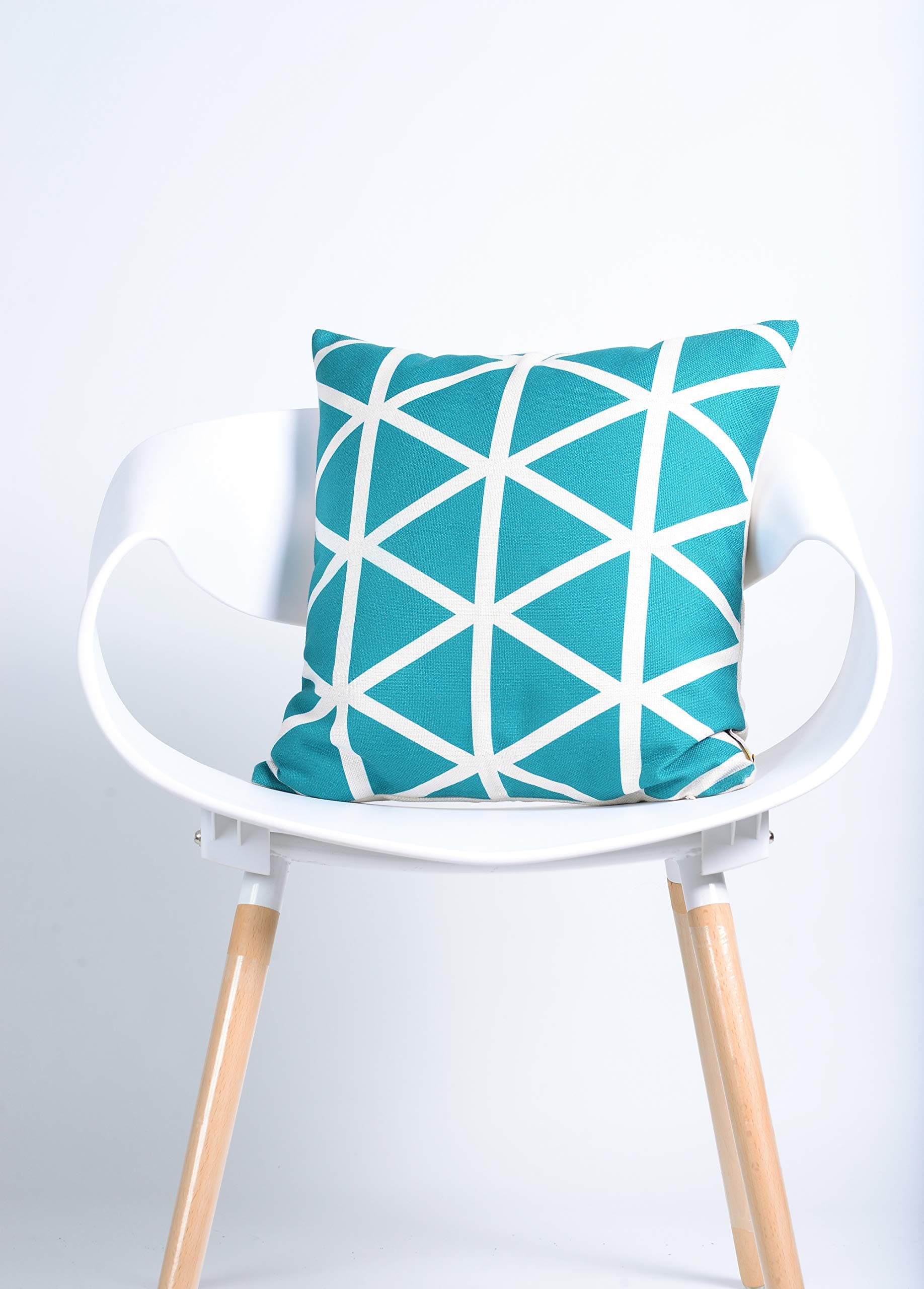 Decorative Geometric Scandi Boho Pillow Covers - Premium Cotton Square Throw Pillowcase for Sofa or Bedroom - Scandi Home Decor - 18 x 18” & 26 x 26" (Teal Triangles, 18 x 18"`)