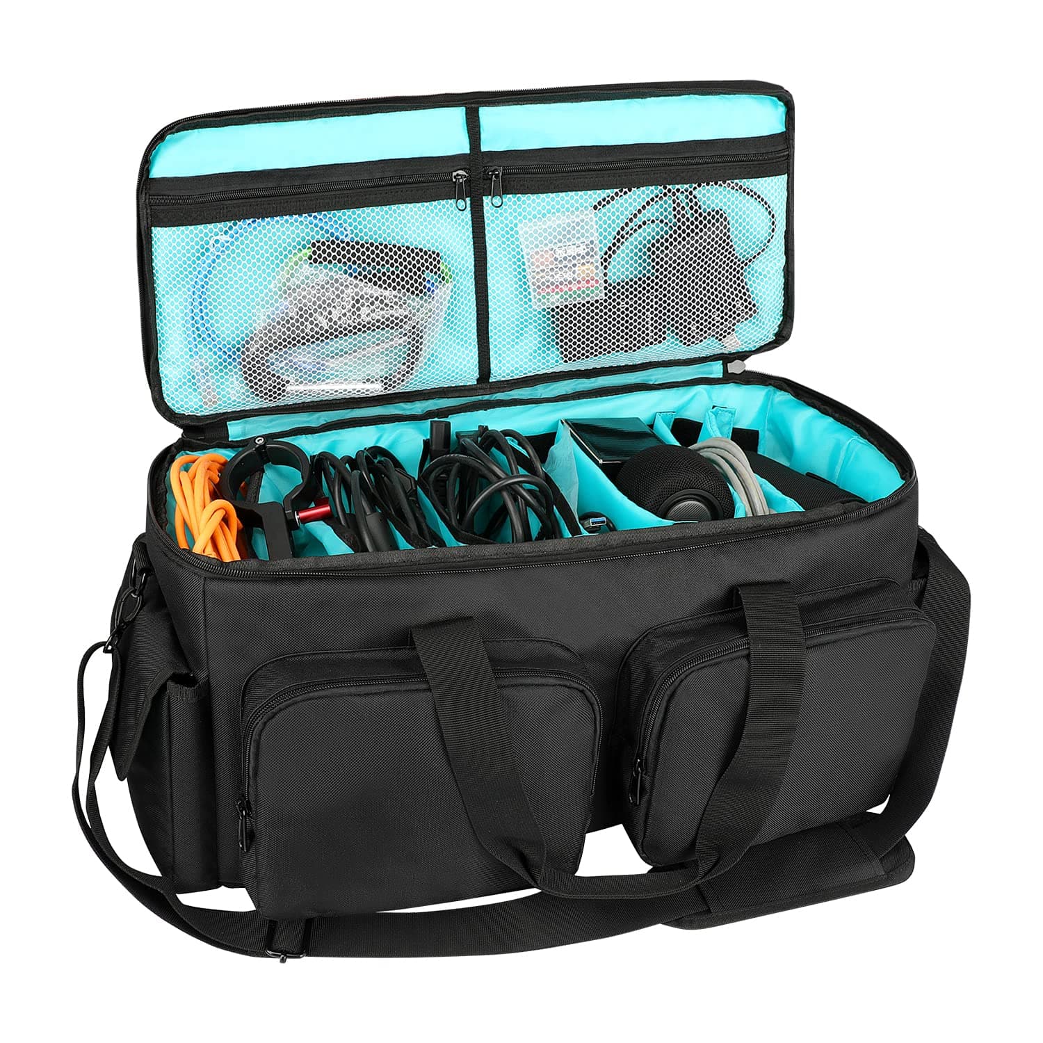Saviour DJ Cable File Bag, Detachable Padded Bottom and Adjustable Dividers, Stores Music, Audio, and Visual Cabling, Portable Travel Storage and Studio Organization (Blue)