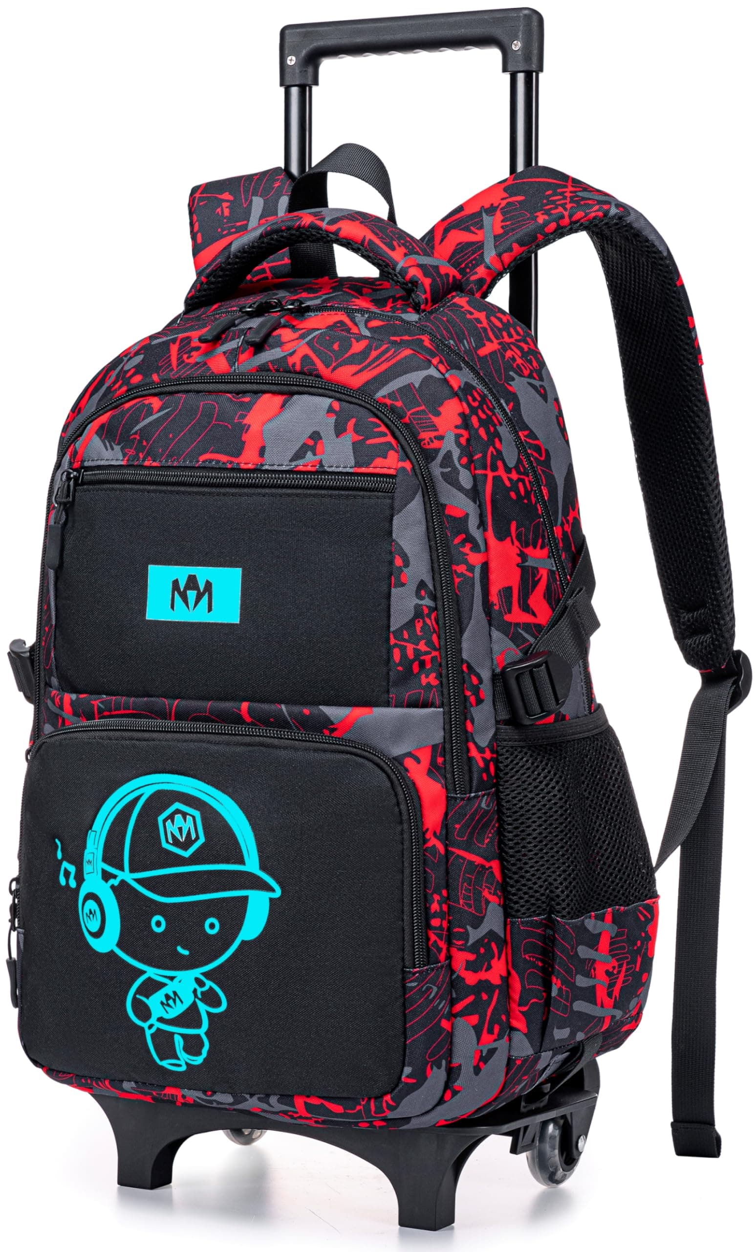 Bluboon Rolling Backpack with Wheels Kids Backpack for Boys Teens Wheeled Bookbag Kids Luggage Travel Hiking