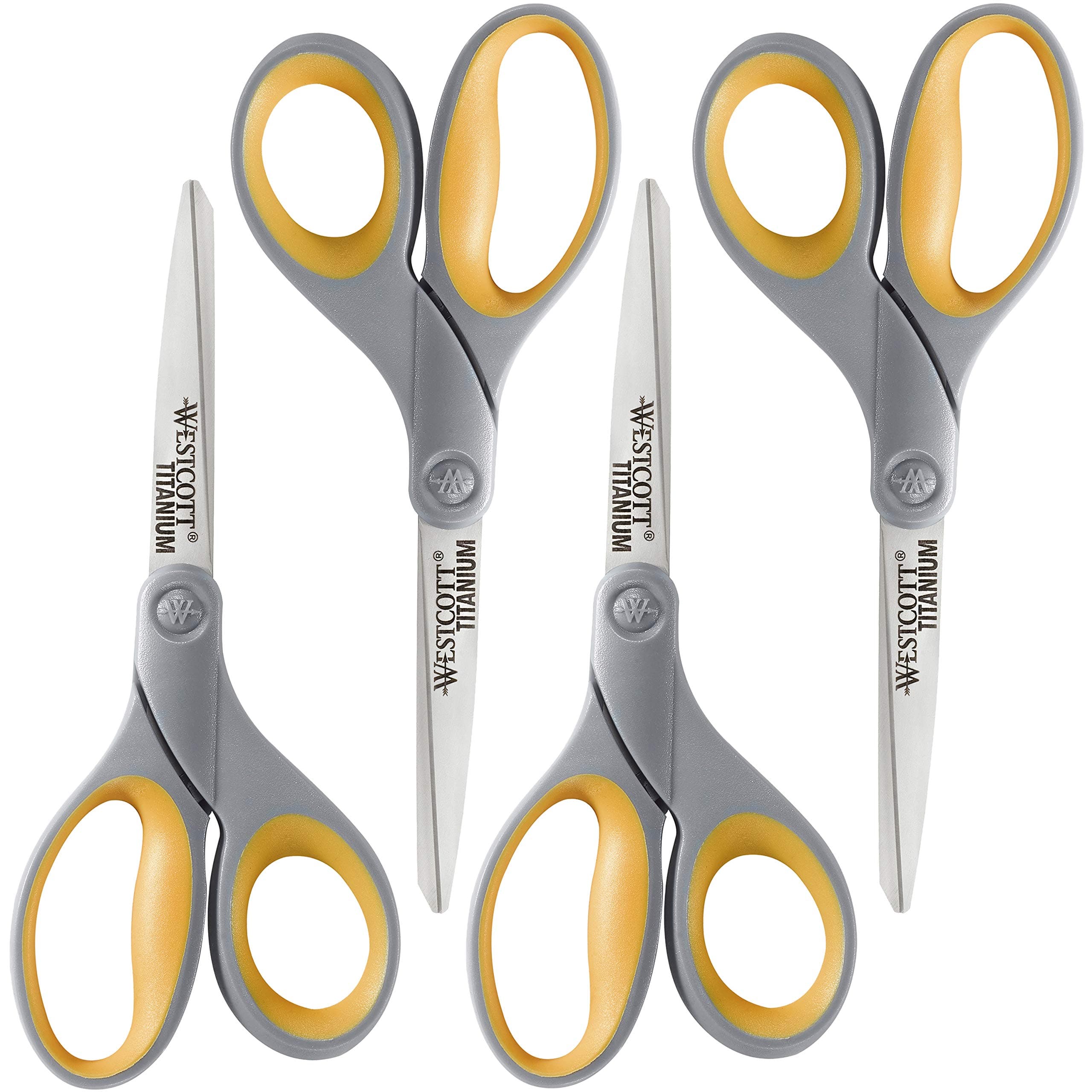 8-Inch Titanium Bonded Scissors for Home, Office, and Classroom - Perfect for Cutting Paper, Sewing, and Crafts - Heavy-Duty Design with Soft Handle - Gray/Yellow - 4-Pack