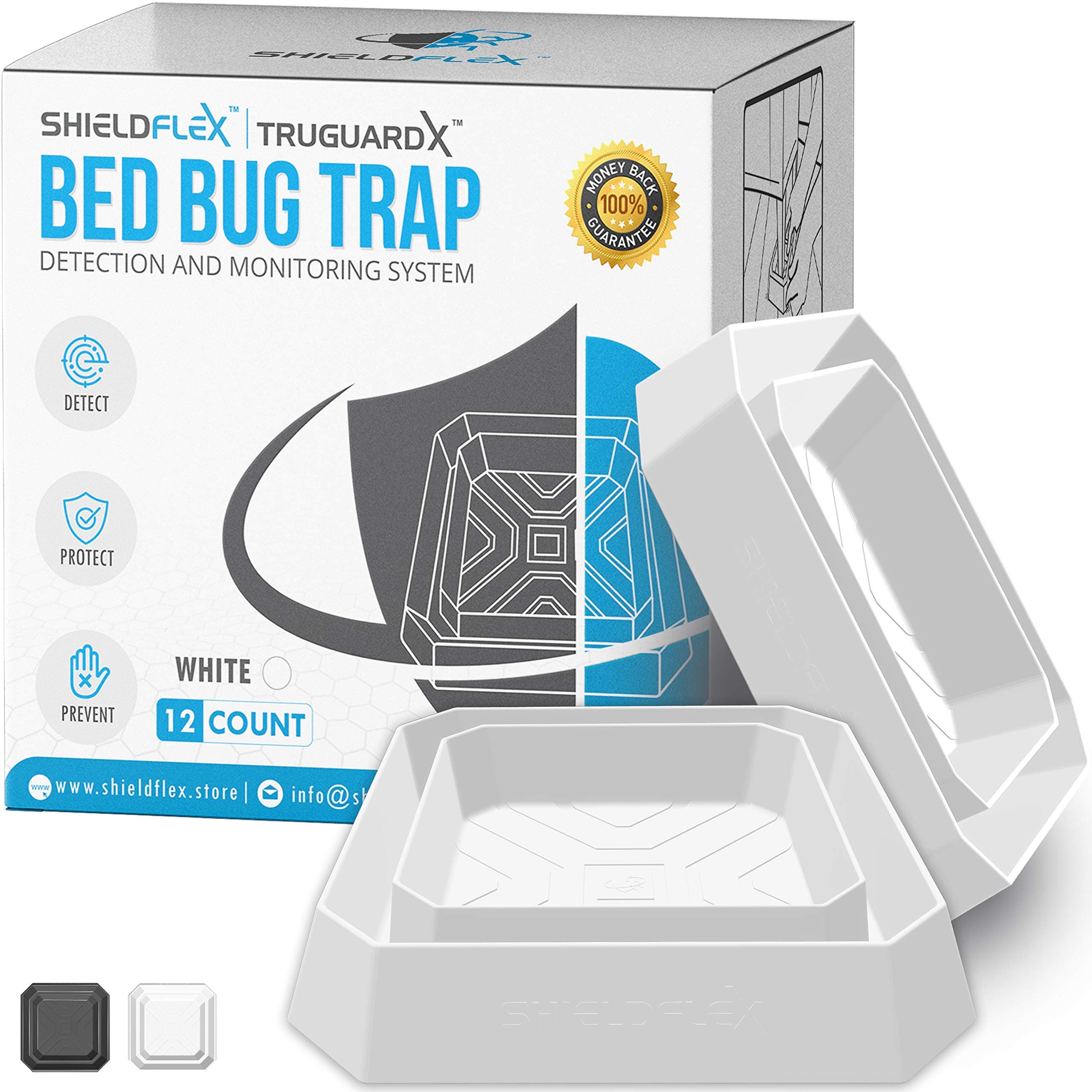 Bed Bug Trap — 12 Pack | TruGuard X Bed Bug Interceptors | Eco Friendly Bed Bug Traps for Bed Legs | Reliable Insect Detector, Interceptor, and Monitor for Pest Control and Treatment (White)