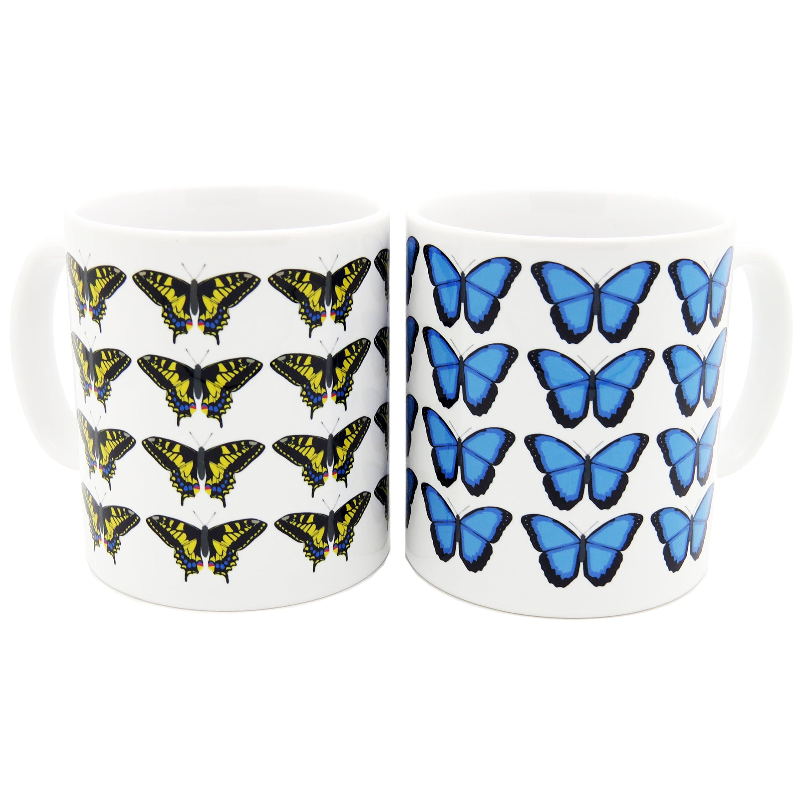 Robert William Butterflies Morpho & Swallowtail 2 Mug Set