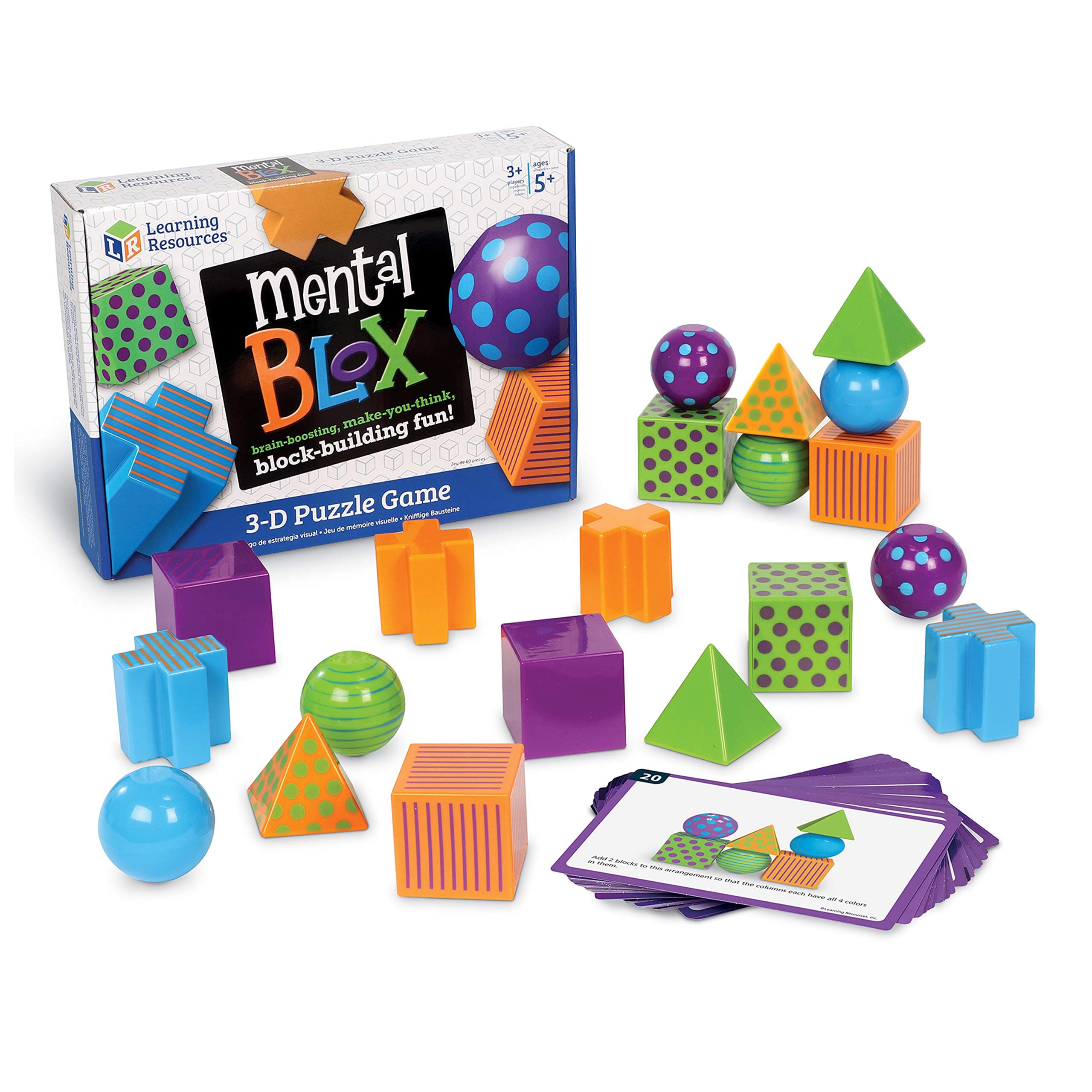 Mental Blox Critical Thinking Game, Homeschool, 20 Blocks, 40 Activity Cards, Ages 5+,Multicolor