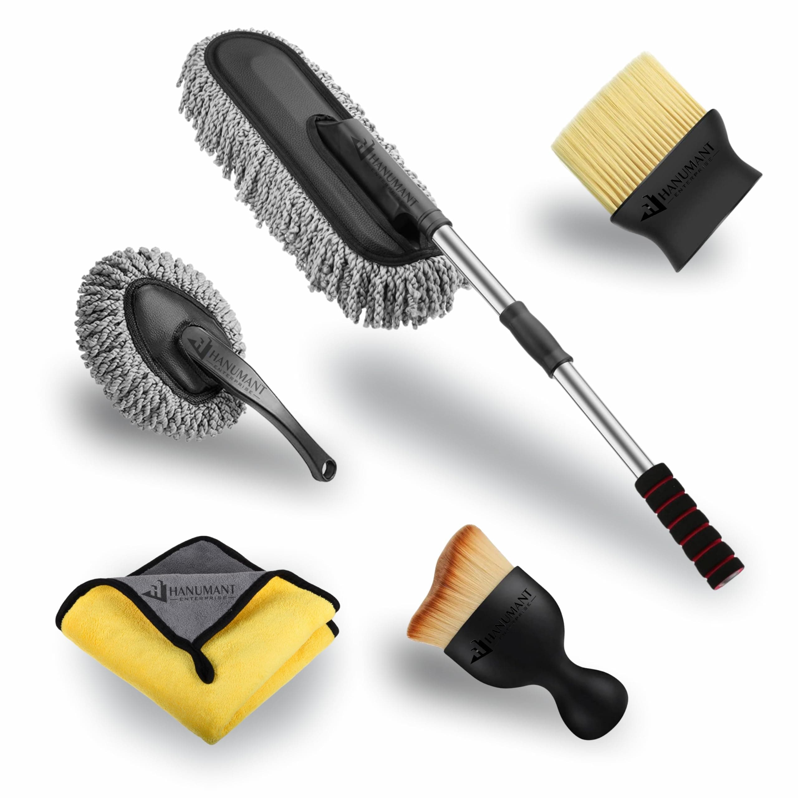 5 PCS Microfiber Car Duster Kit|Interior & Exterior Car Cleaning Detailing Tool|Scratch & Lint Free, Pollen Removing|Extendable Long Handle Duster for Car, SUV, & Motorcycle