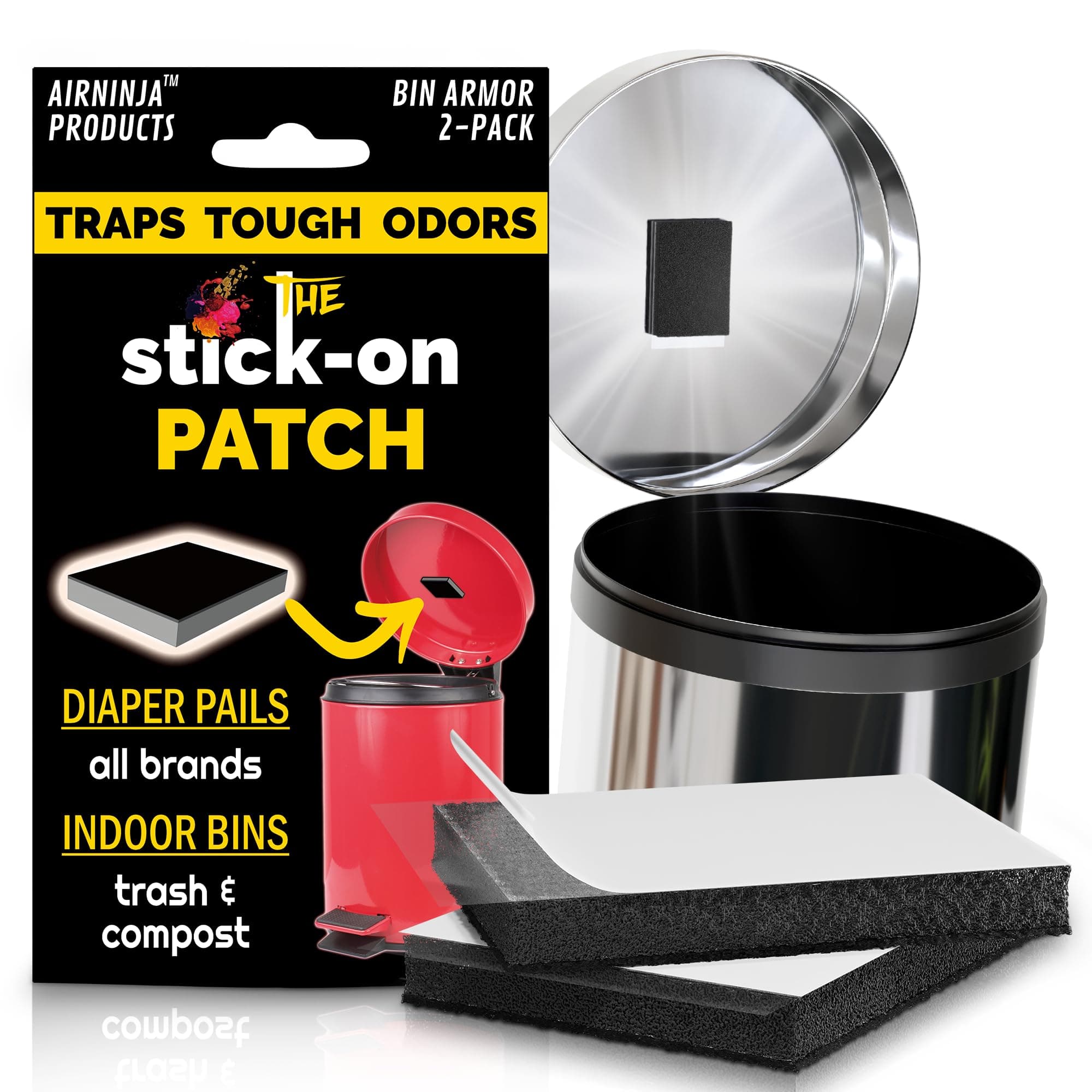 Trash Can and Diaper Pail Deodorizer Patch | Organic Odor Eliminator | 4 Month Supply | Beats Baking Soda and Charcoal Bags | Chemical and Fragrance Free