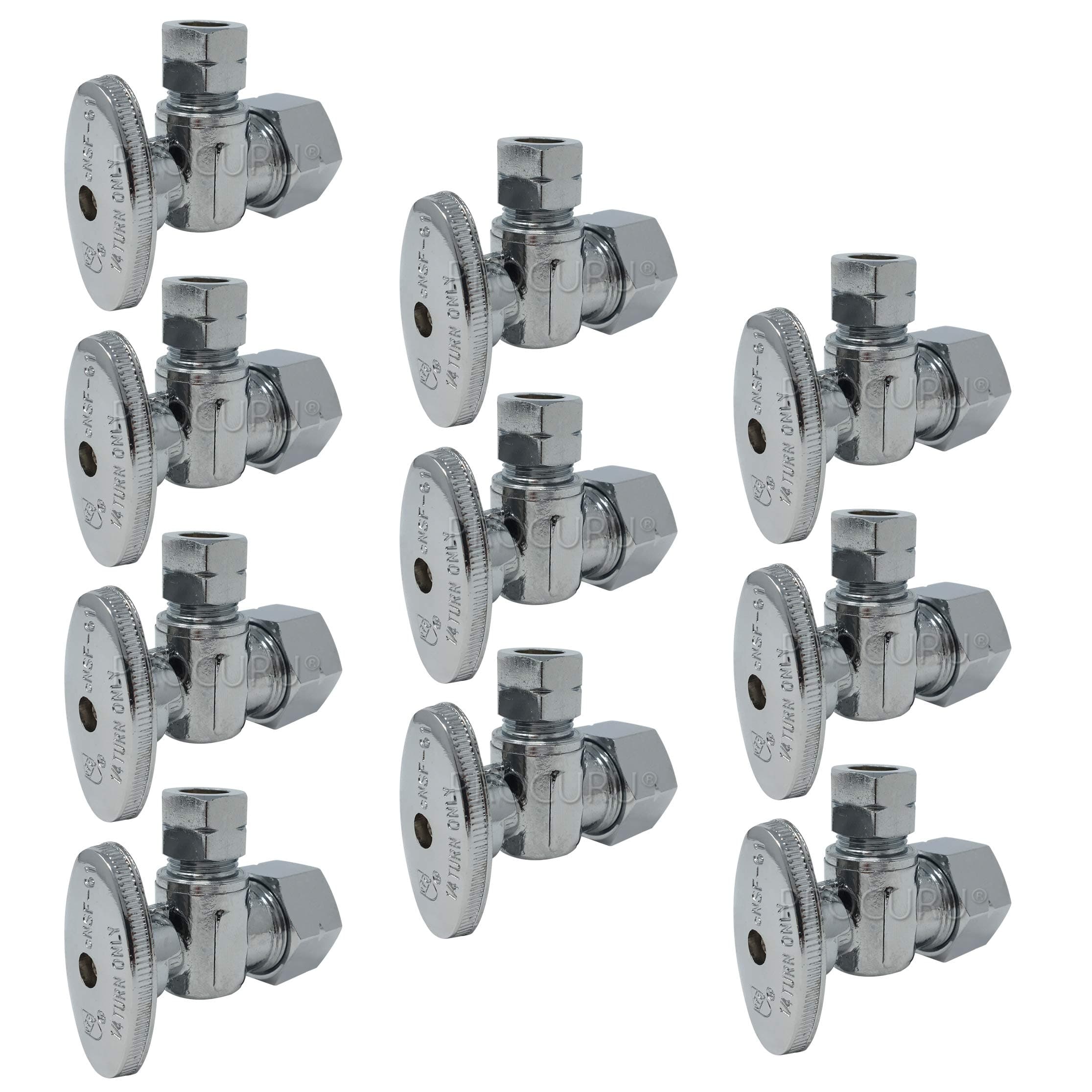 PROCURU Angle Stop Valve 1/2" Nom Comp Inlet x 3/8" OD Comp Outlet, 1/4-Turn Lead Free PCWD-38C12C-10