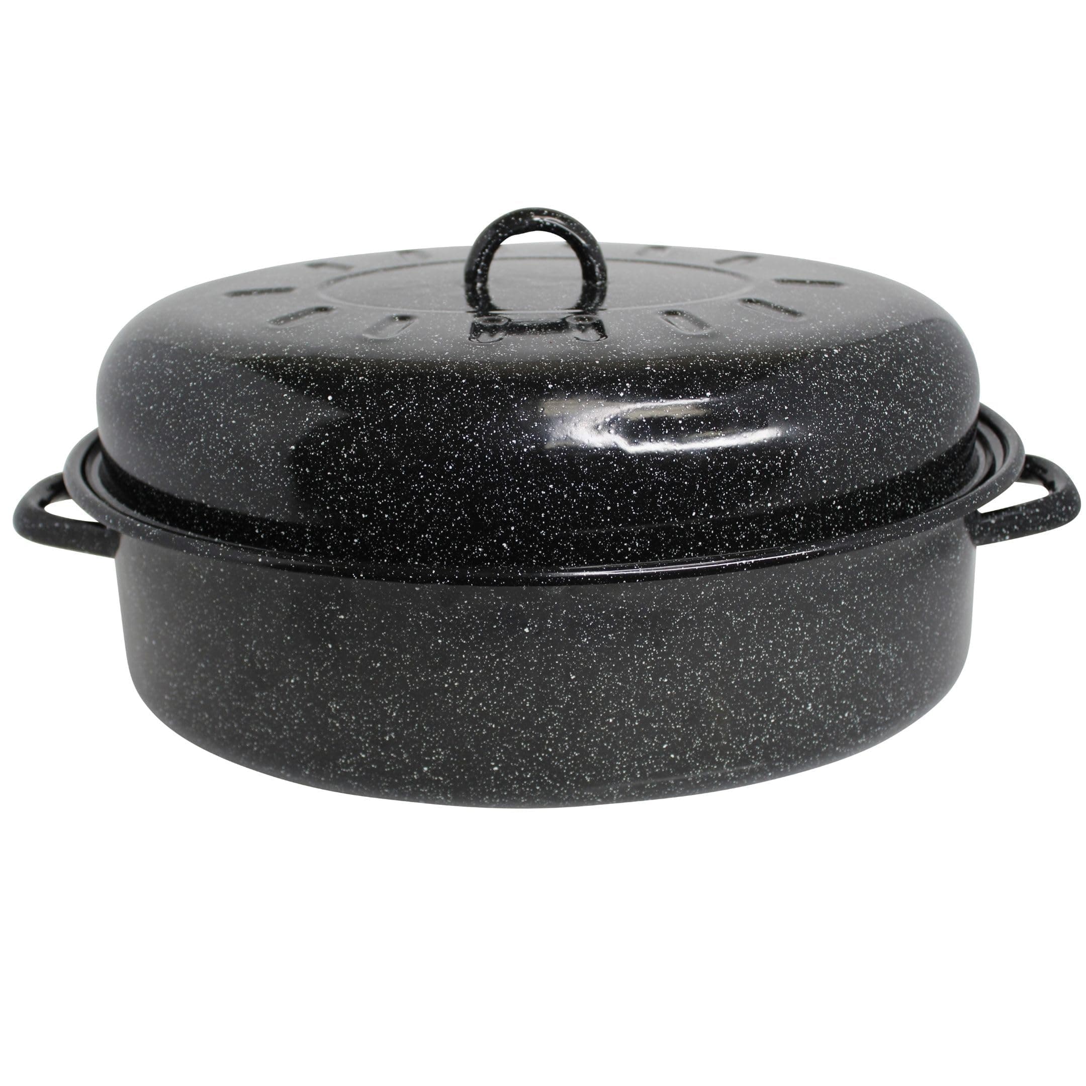 18" Black Covered Oval Roaster with Lid