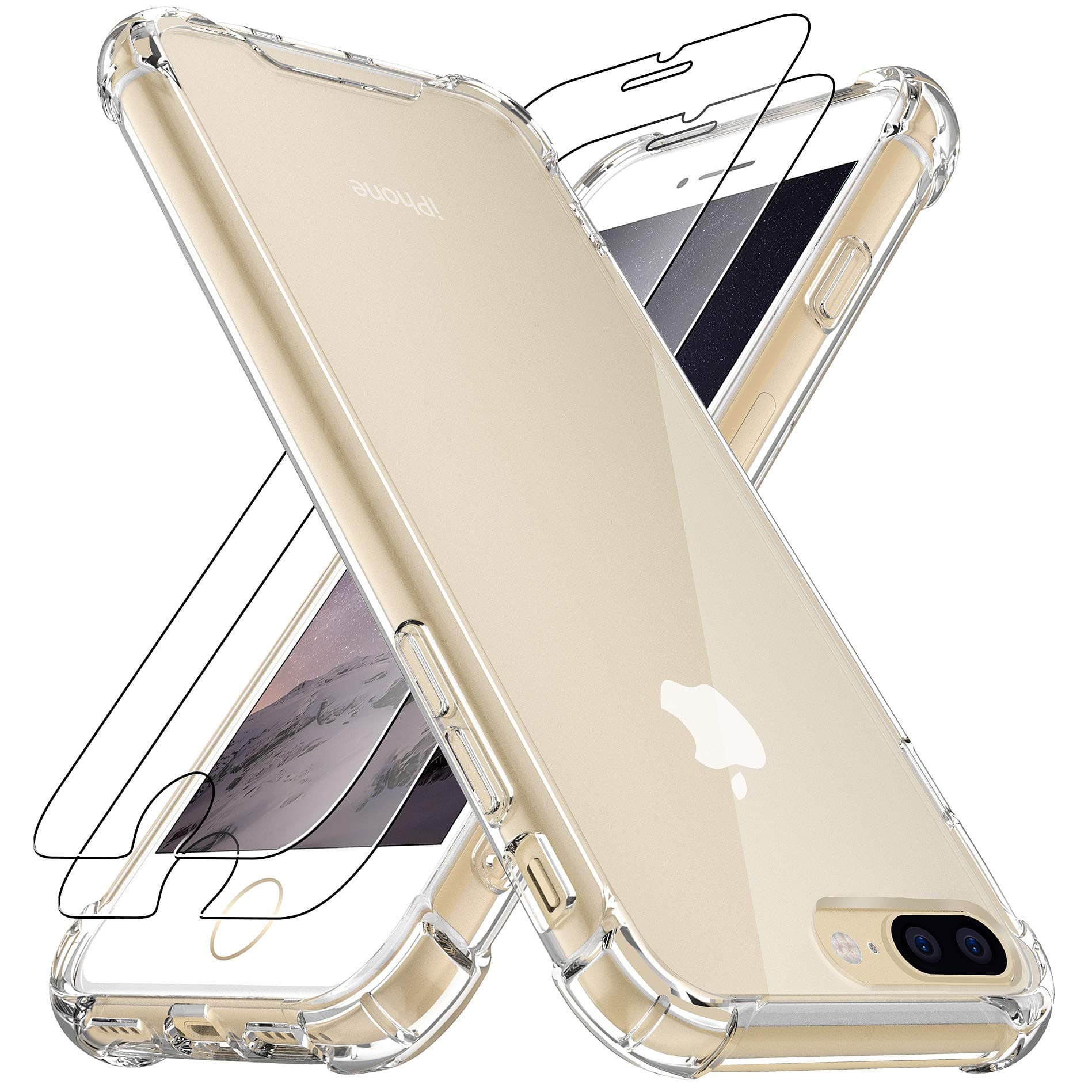 Case for iPhone 7 Plus and iPhone 8 Plus with [2-Pack] Tempered Glass Screen Protectors, Advanced Air Cushion Drop Protection, Shockproof Transparent Clear Bumper Phone Case Cover