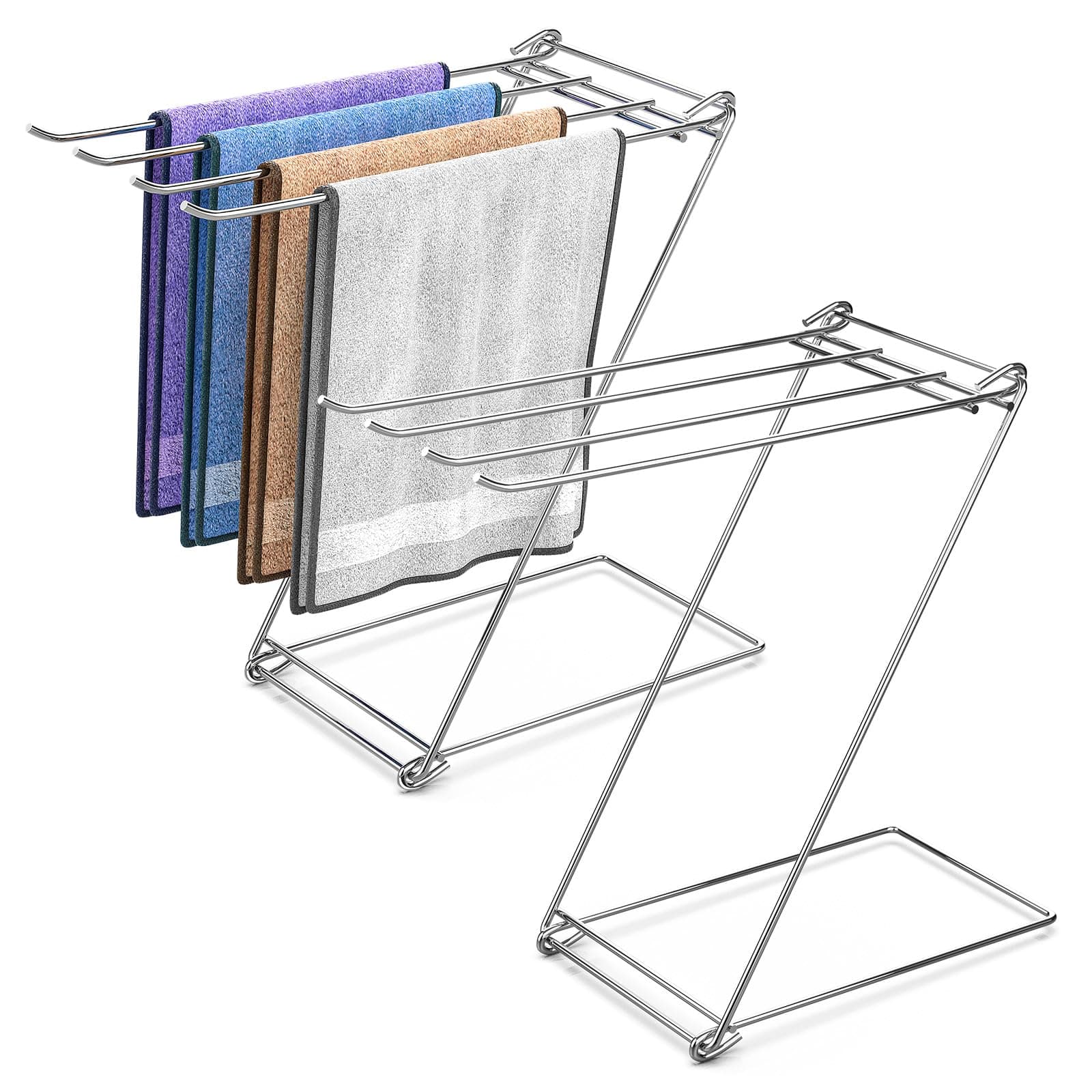 Kitchen Towel Holder, 4-Arm Kitchen Towel Rack for Drying Dishcloths Hand Towels, Foldable Free Standing Hand Towel Holder for Countertop Bathroom Kitchen Organization RV Essentials, 2 Pack