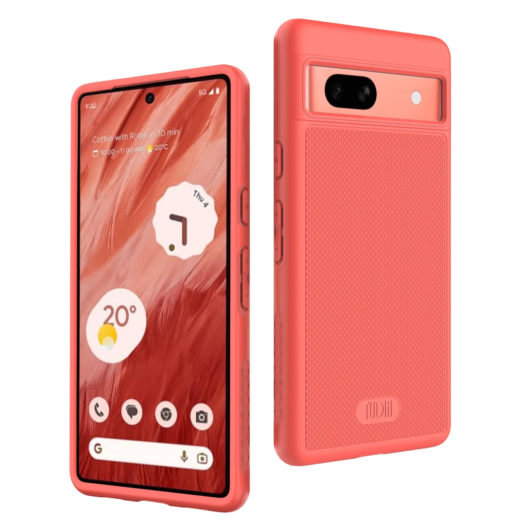 TUDIA DualShield Grip Designed for Google Pixel 7a Case (2023), [MergeGrip] Military Grade Dual Layer Shockproof Slim Tough Non-Slip Heavy Duty Protective Phone Case Cover - Coral
